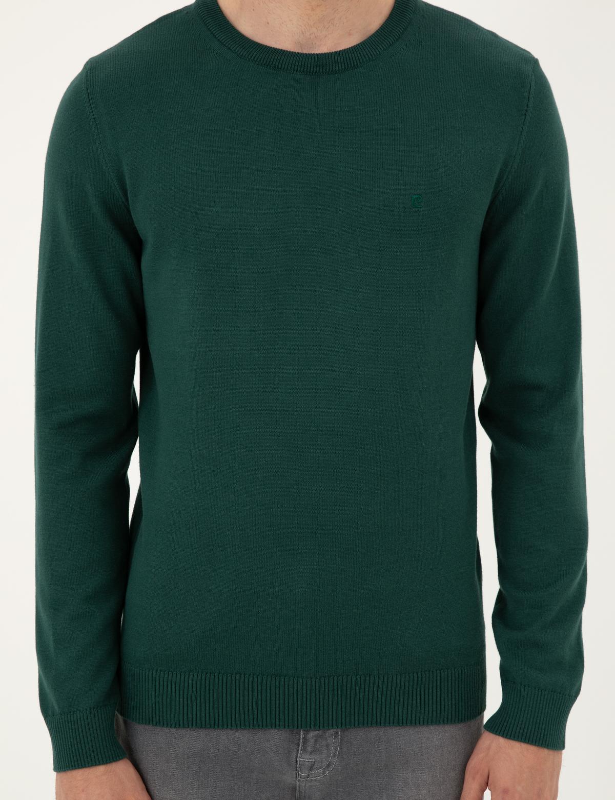 Yeşil Slim Fit Bisiklet Yaka Basic Triko Kazak - 50296575083