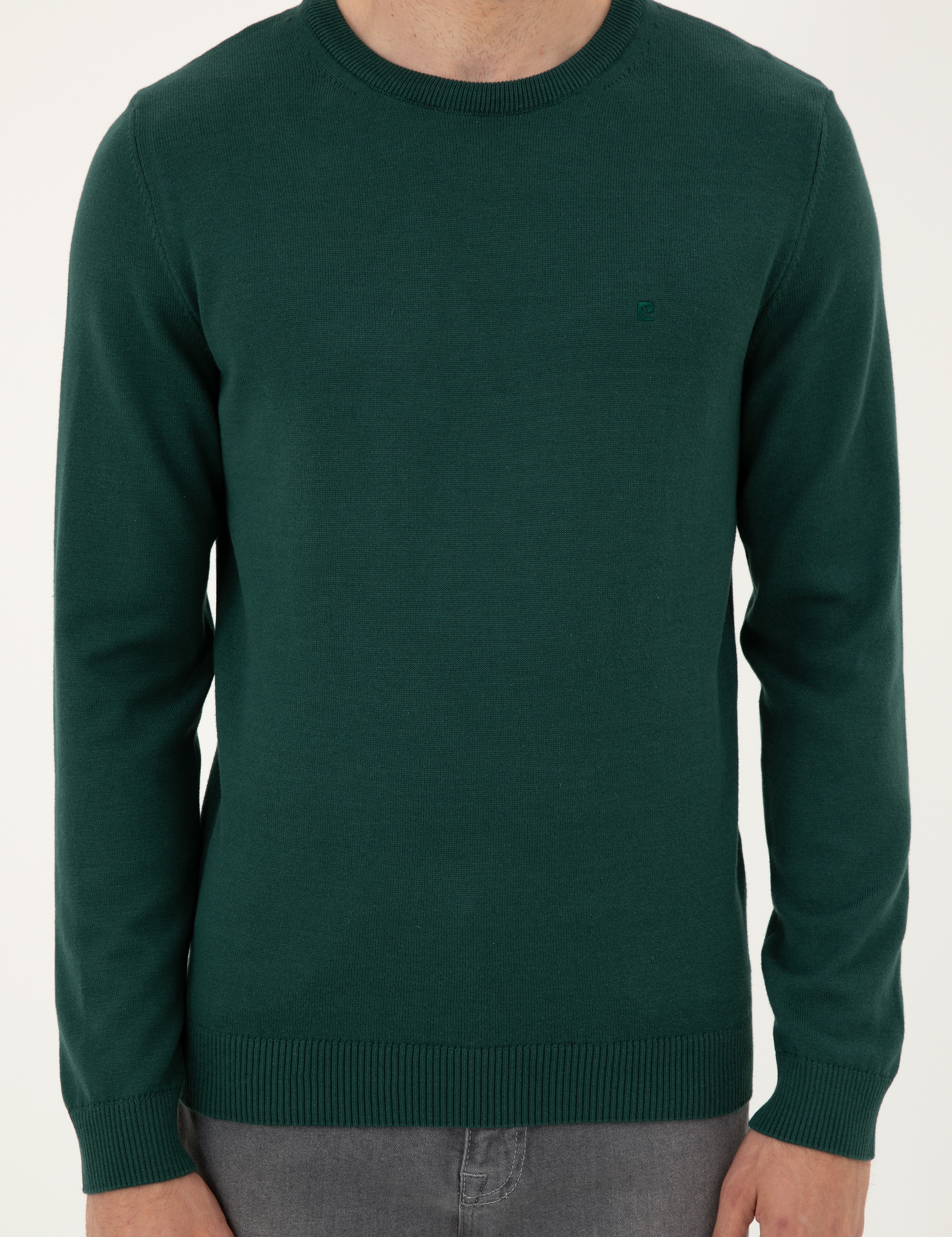 Yeşil Slim Fit Bisiklet Yaka Basic Triko Kazak - Image 6