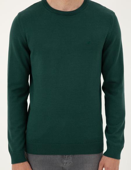 Yeşil Slim Fit Bisiklet Yaka Basic Triko Kazak - 50296575083