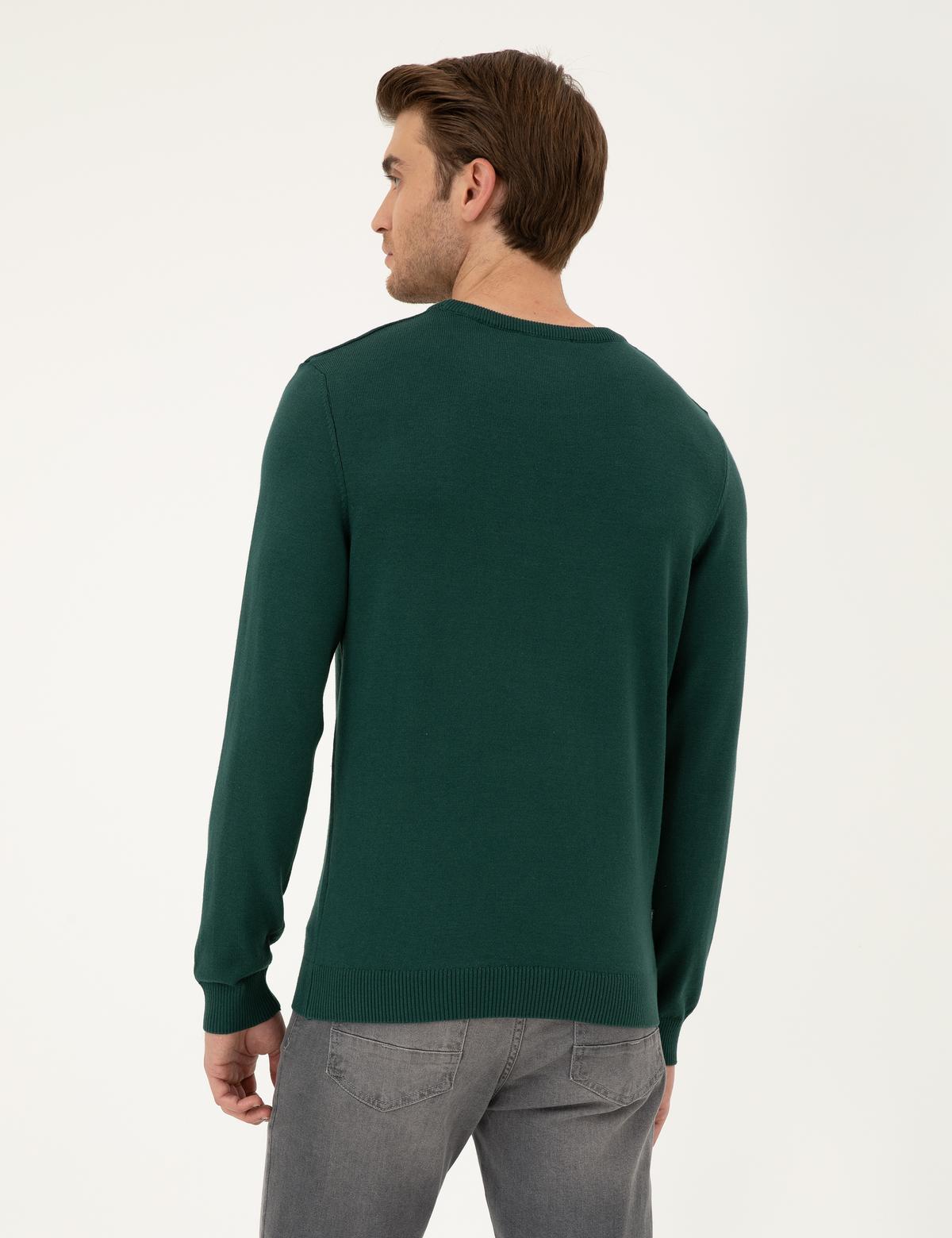 Yeşil Slim Fit Bisiklet Yaka Basic Triko Kazak - 50296575083