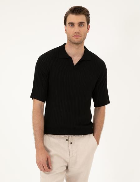 Siyah Comfort Fit Polo Yaka Triko Tişört - 50288153001