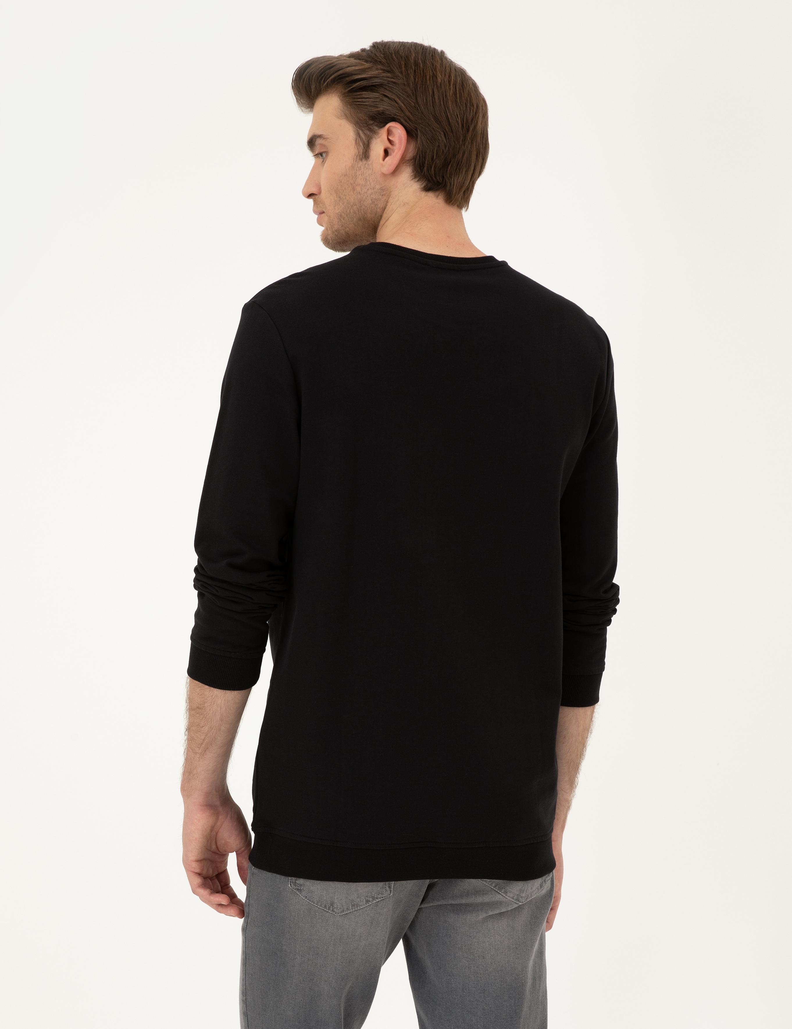 Siyah 2 İplik Regular Fit İçi Polarlı %100 Pamuk Sweatshirt