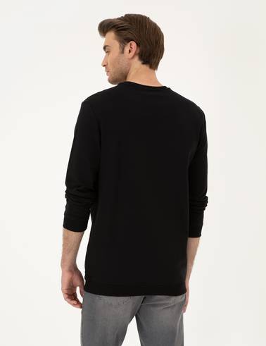 Siyah 2 İplik Regular Fit İçi %100 Pamuk Sweatshirt