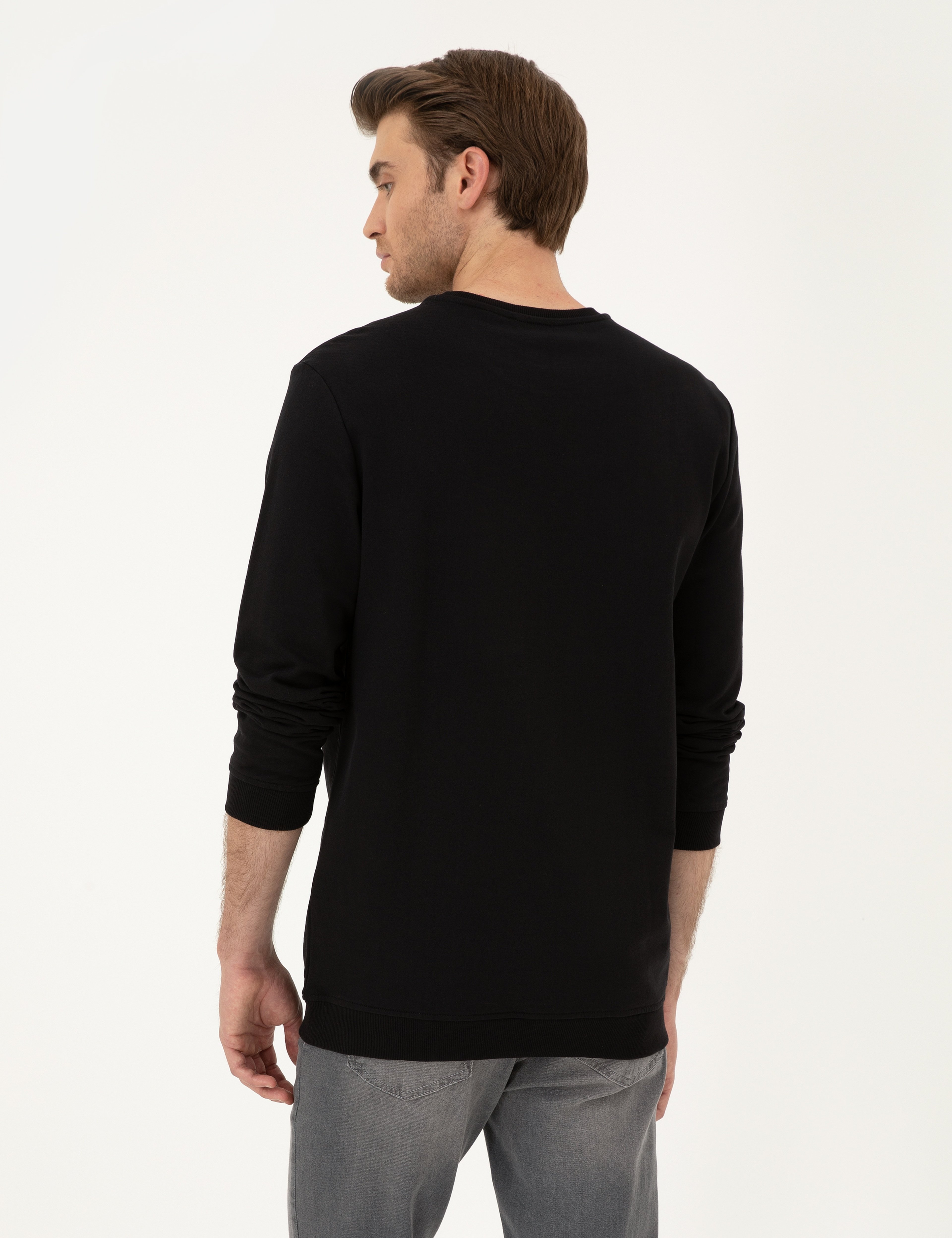 Siyah 2 İplik Regular Fit İçi %100 Pamuk Sweatshirt