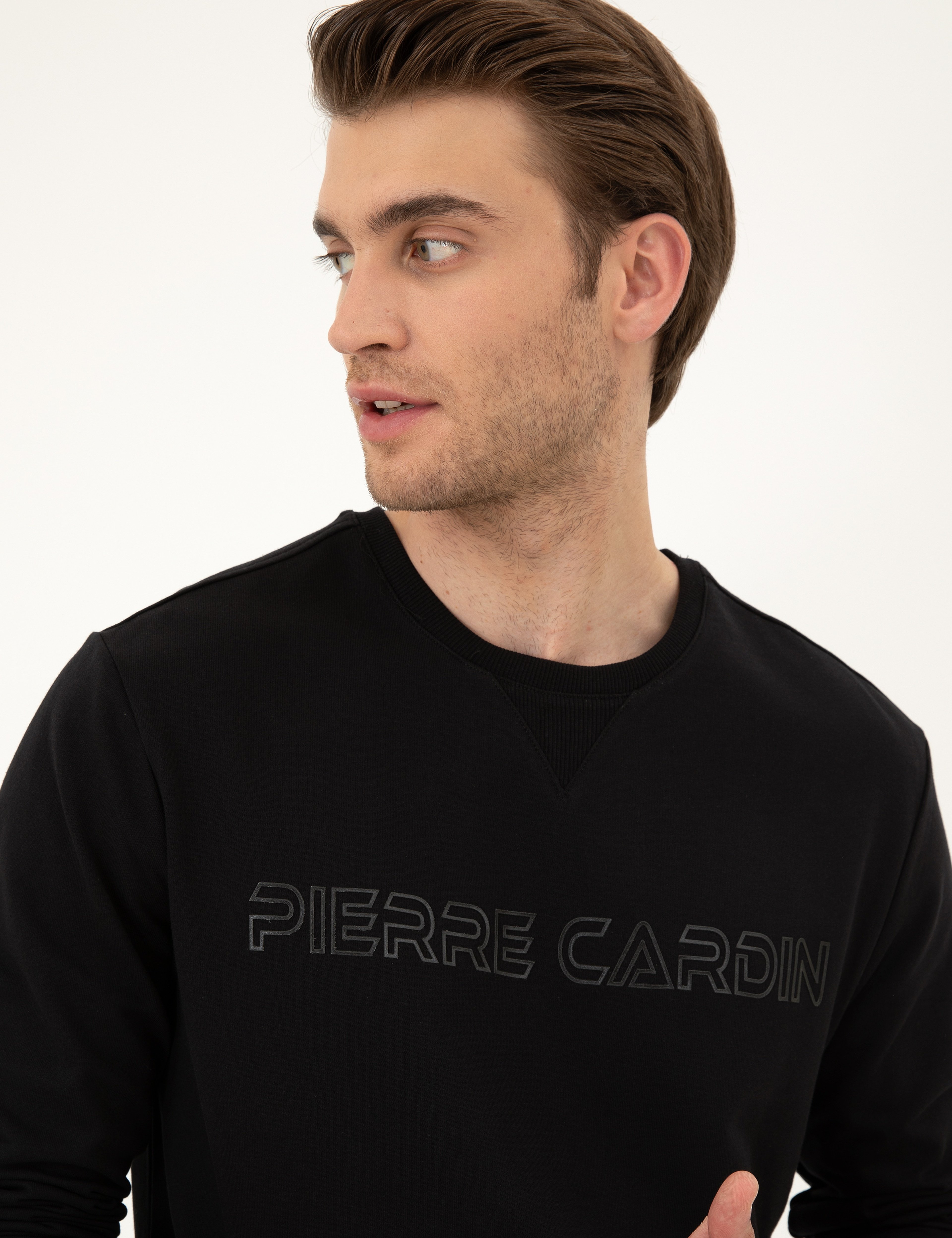 Siyah 2 İplik Regular Fit İçi %100 Pamuk Sweatshirt - Image 2