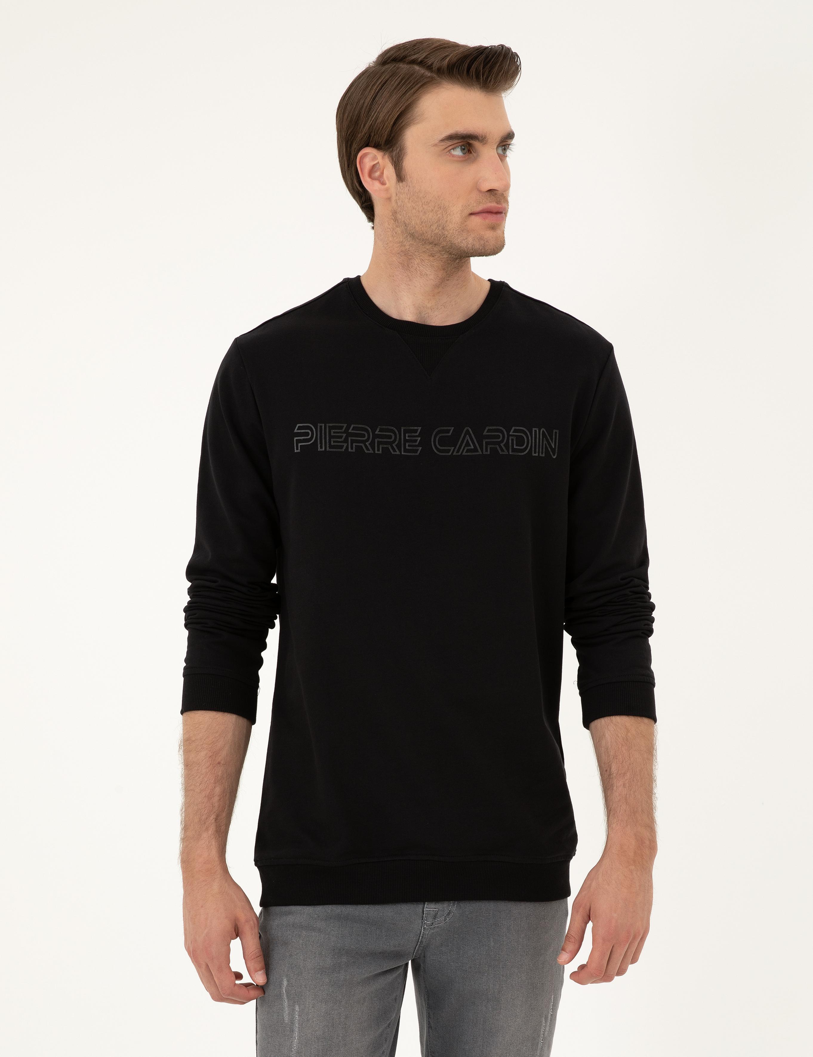 Siyah 2 İplik Regular Fit İçi Polarlı %100 Pamuk Sweatshirt