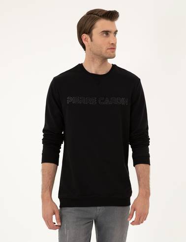 Siyah 2 İplik Regular Fit İçi %100 Pamuk Sweatshirt