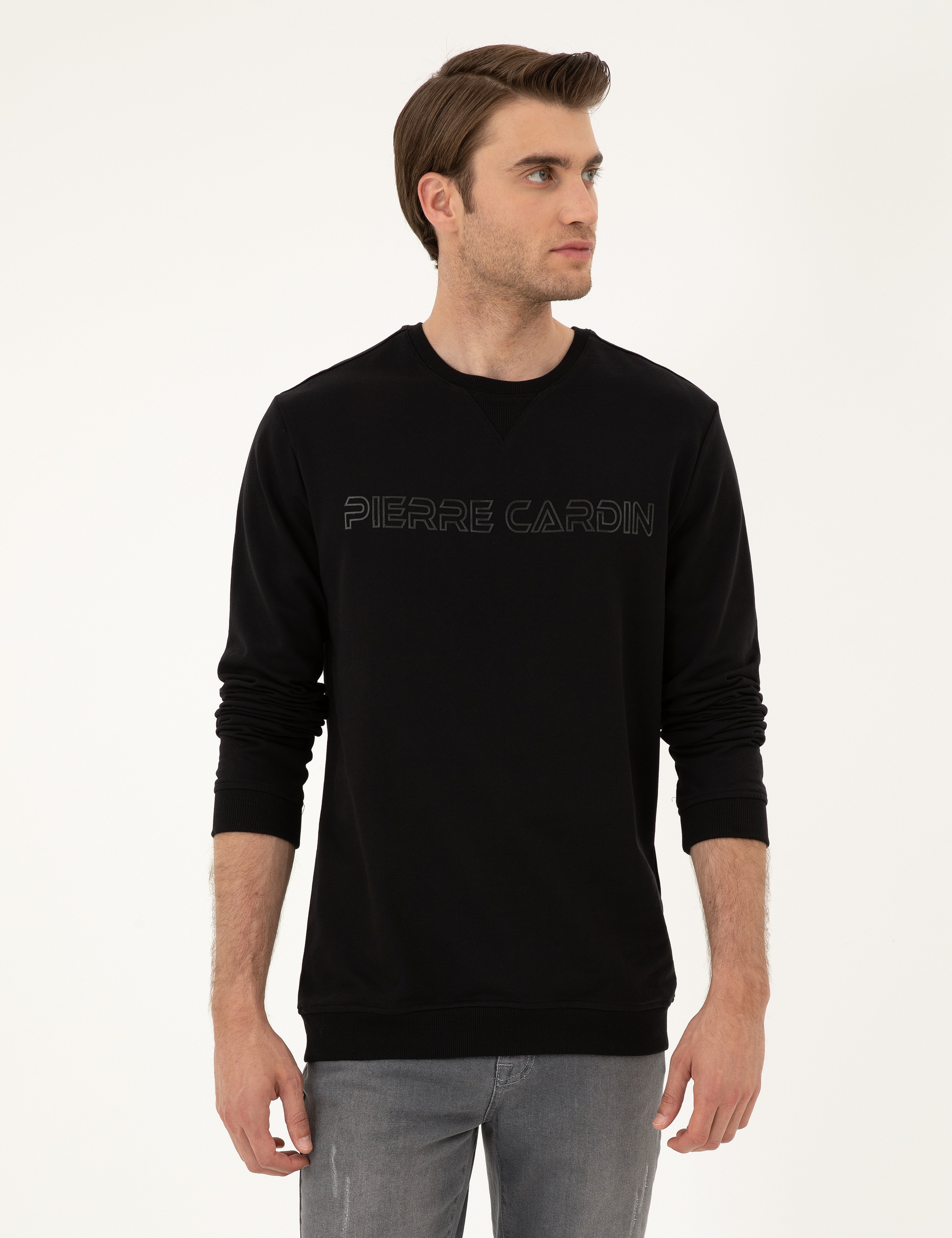 Siyah 2 İplik Regular Fit İçi %100 Pamuk Sweatshirt
