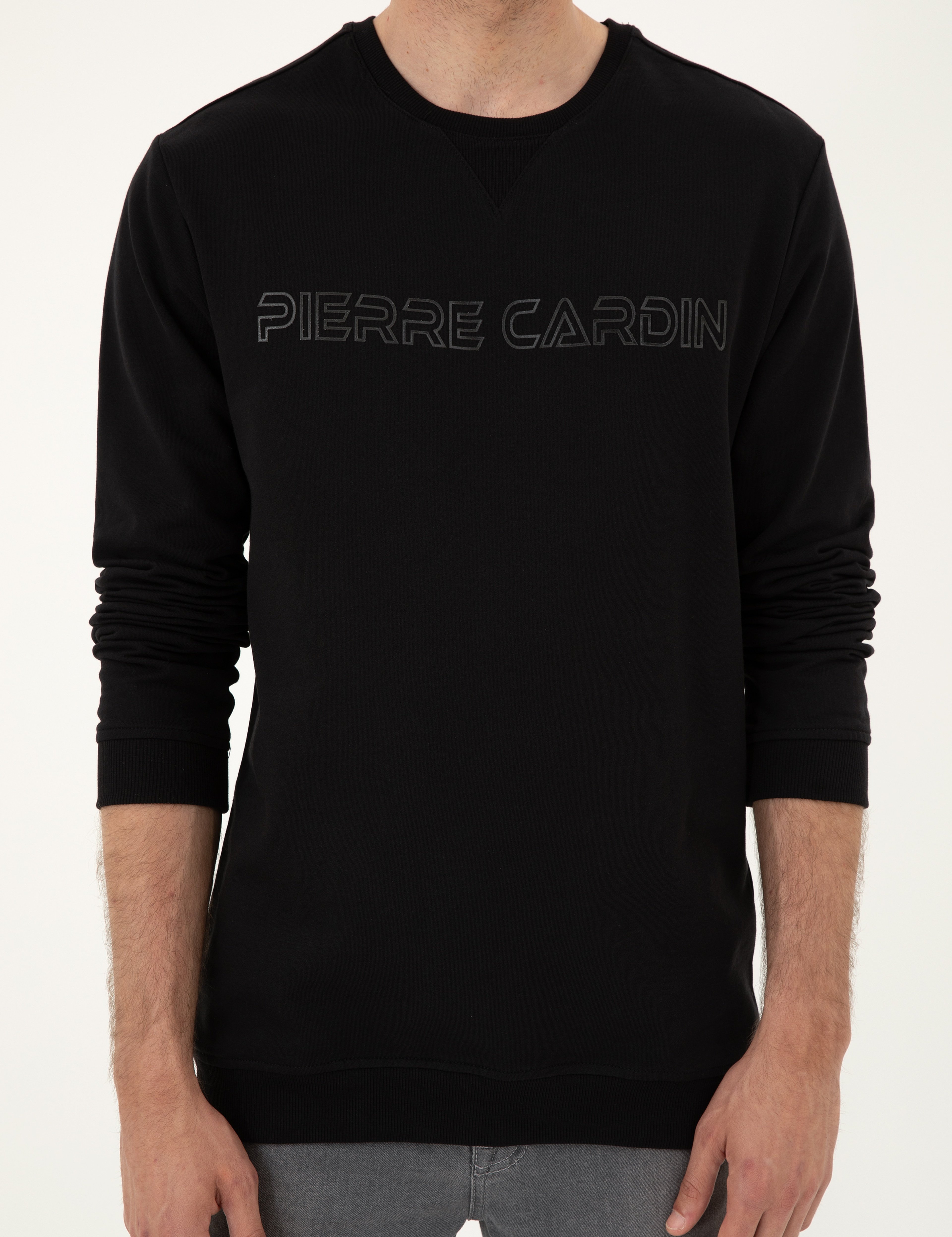 Siyah 2 İplik Regular Fit İçi %100 Pamuk Sweatshirt - Image 6