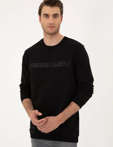 Siyah 2 İplik Regular Fit İçi %100 Pamuk Sweatshirt
