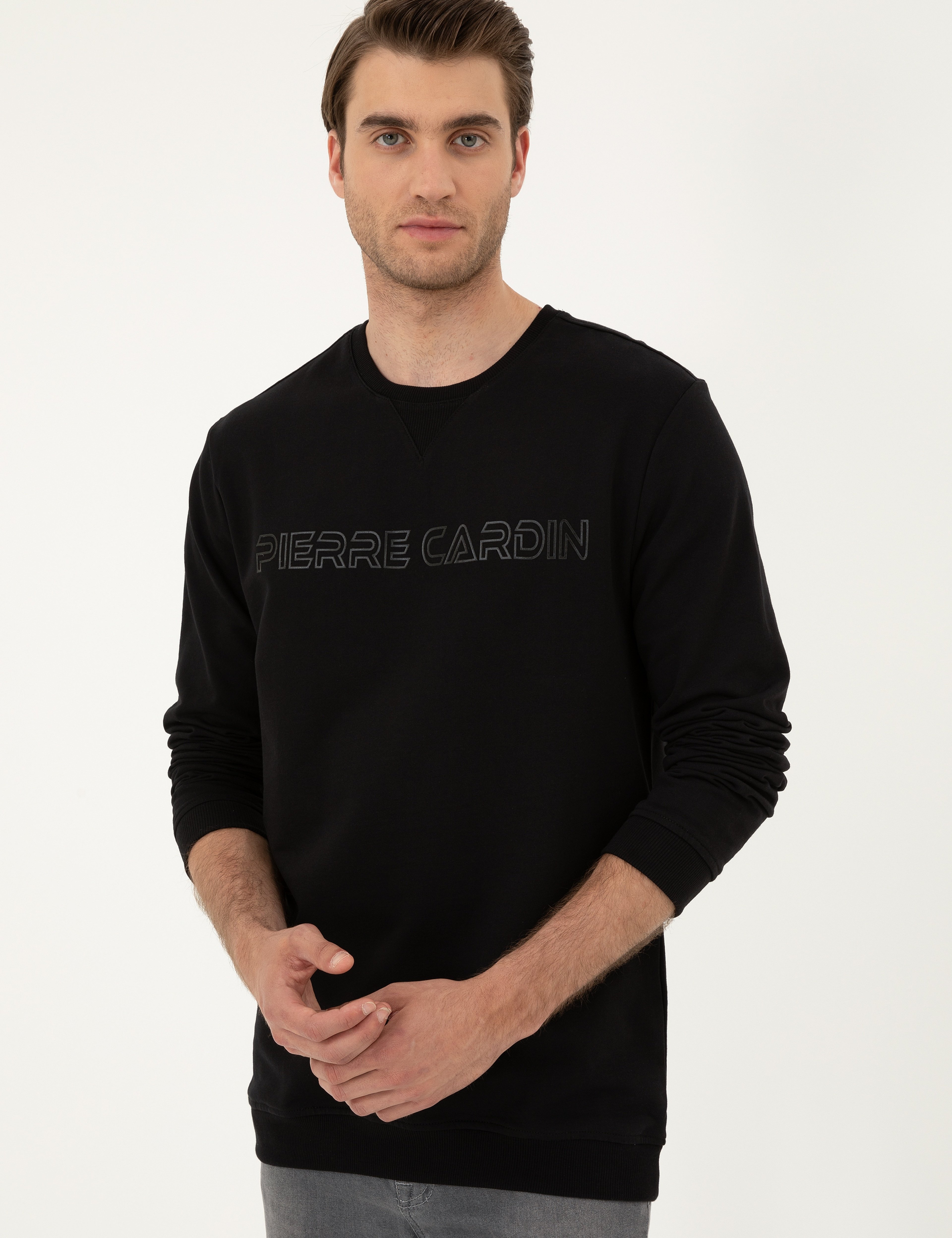 Siyah 2 İplik Regular Fit İçi %100 Pamuk Sweatshirt - Image 3