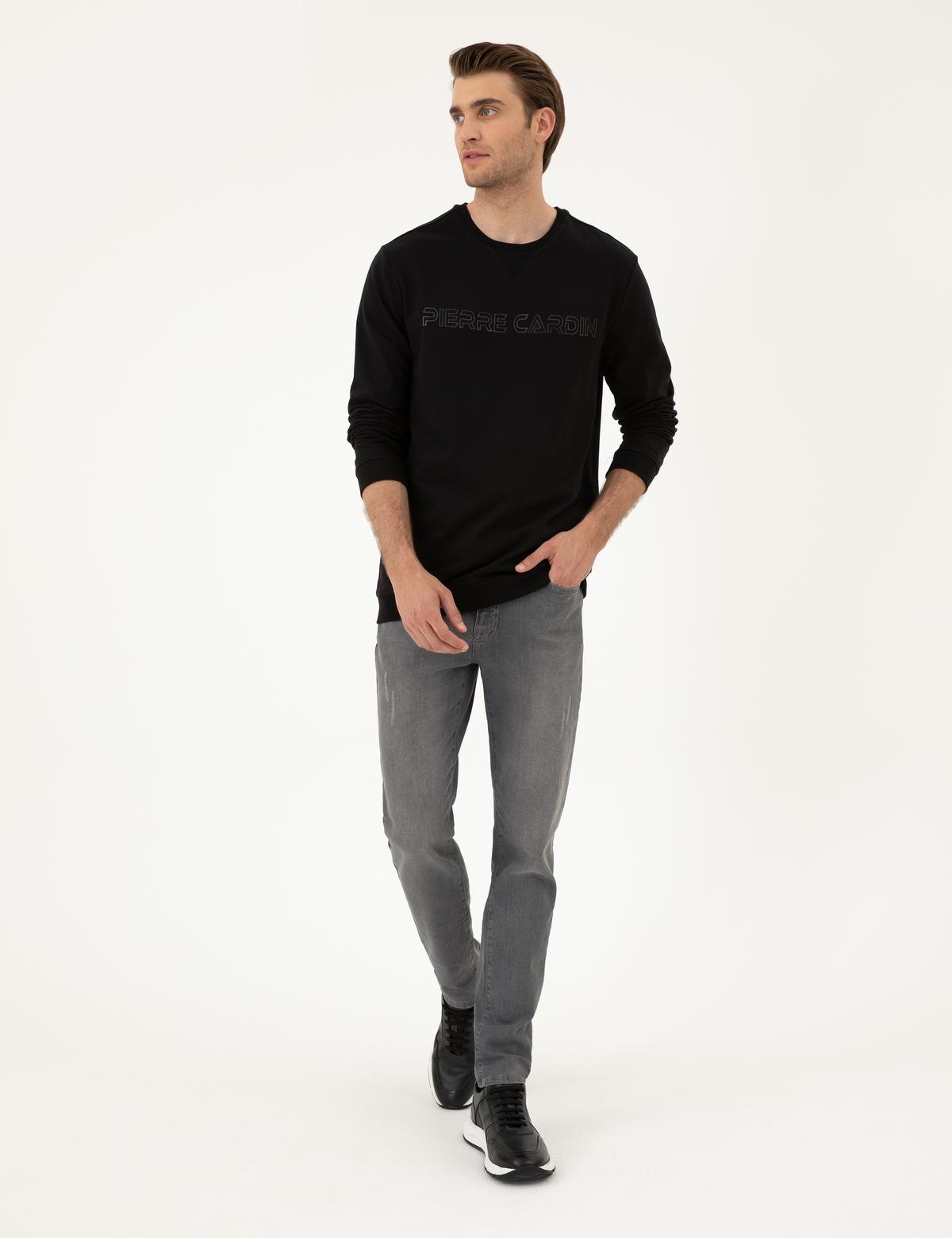 Siyah 2 İplik Regular Fit İçi Polarlı %100 Pamuk Sweatshirt - 50279523005