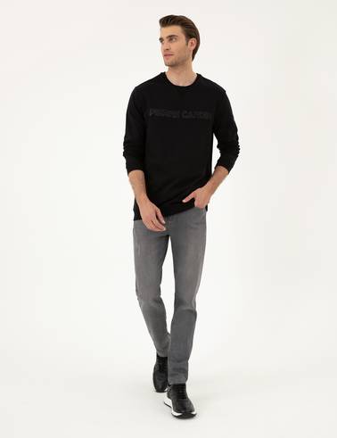 Siyah 2 İplik Regular Fit İçi %100 Pamuk Sweatshirt