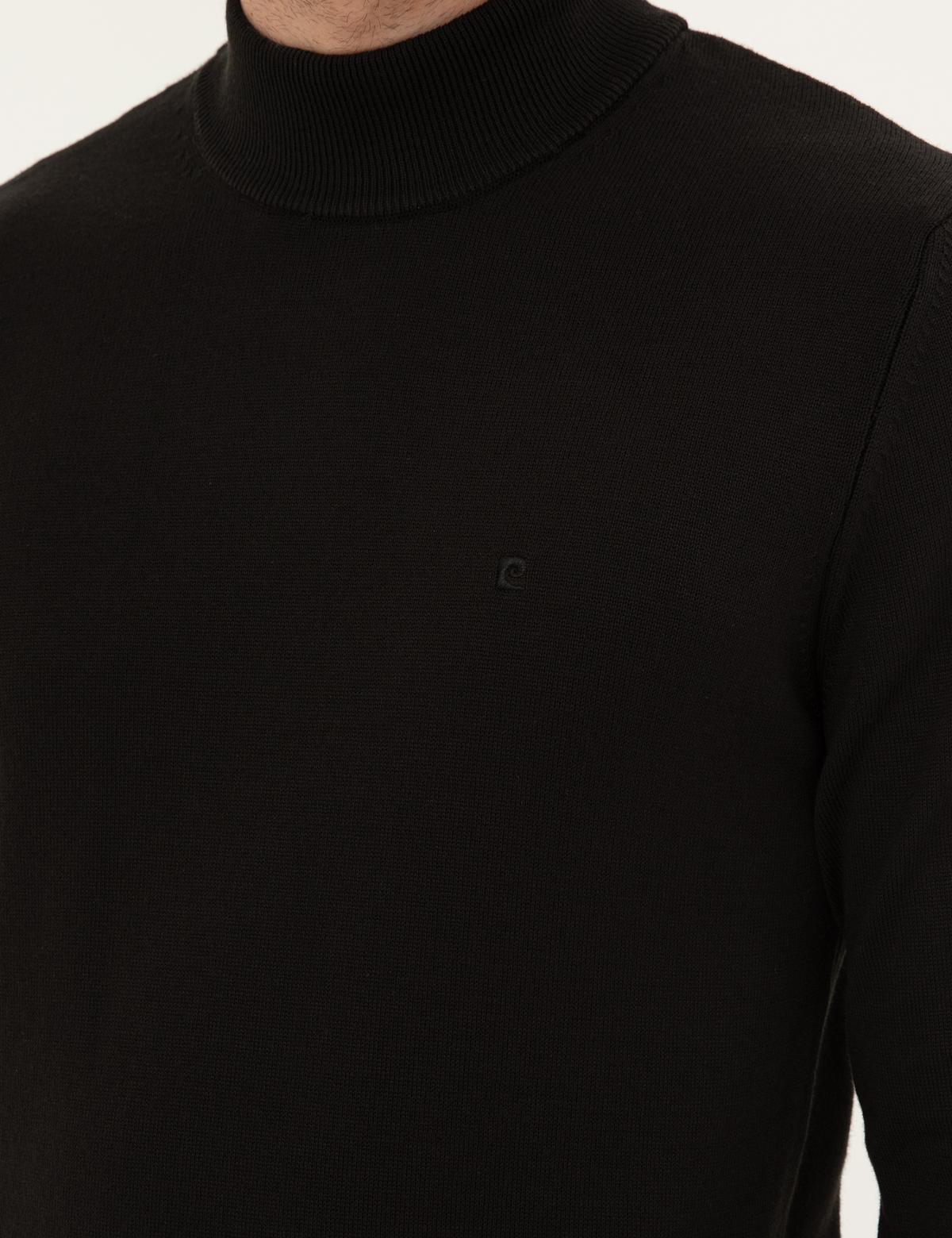 Siyah Slim Fit Yarım Balıkçı Yaka Basic Triko Kazak - 50296548024