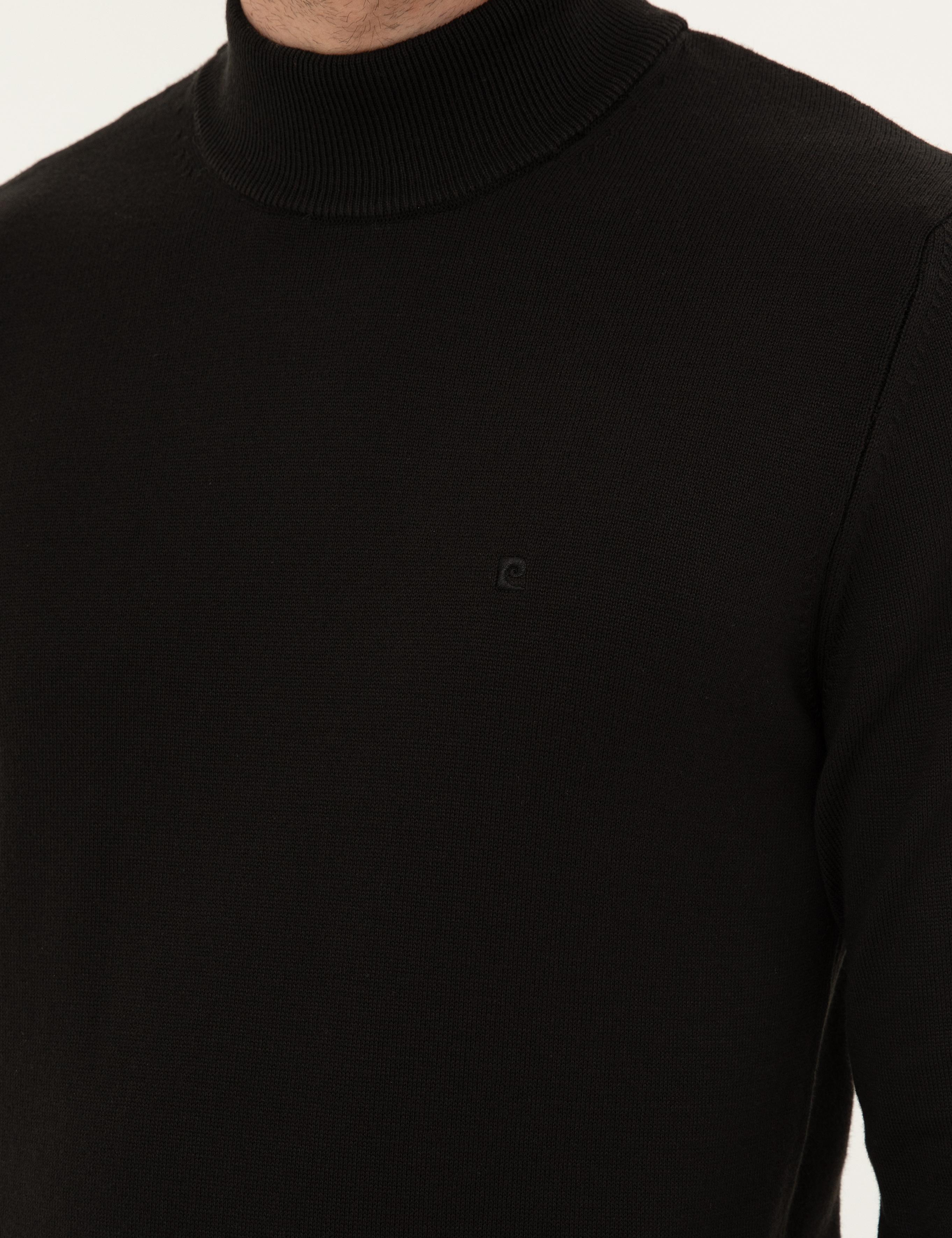 Siyah Slim Fit Yarım Balıkçı Yaka Basic Triko Kazak