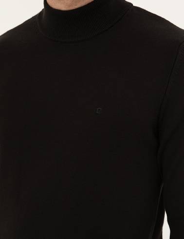 Siyah Slim Fit Yarım Balıkçı Yaka Basic Triko Kazak