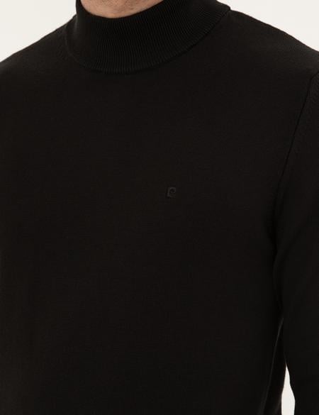 Siyah Slim Fit Yarım Balıkçı Yaka Basic Triko Kazak - 50296548024