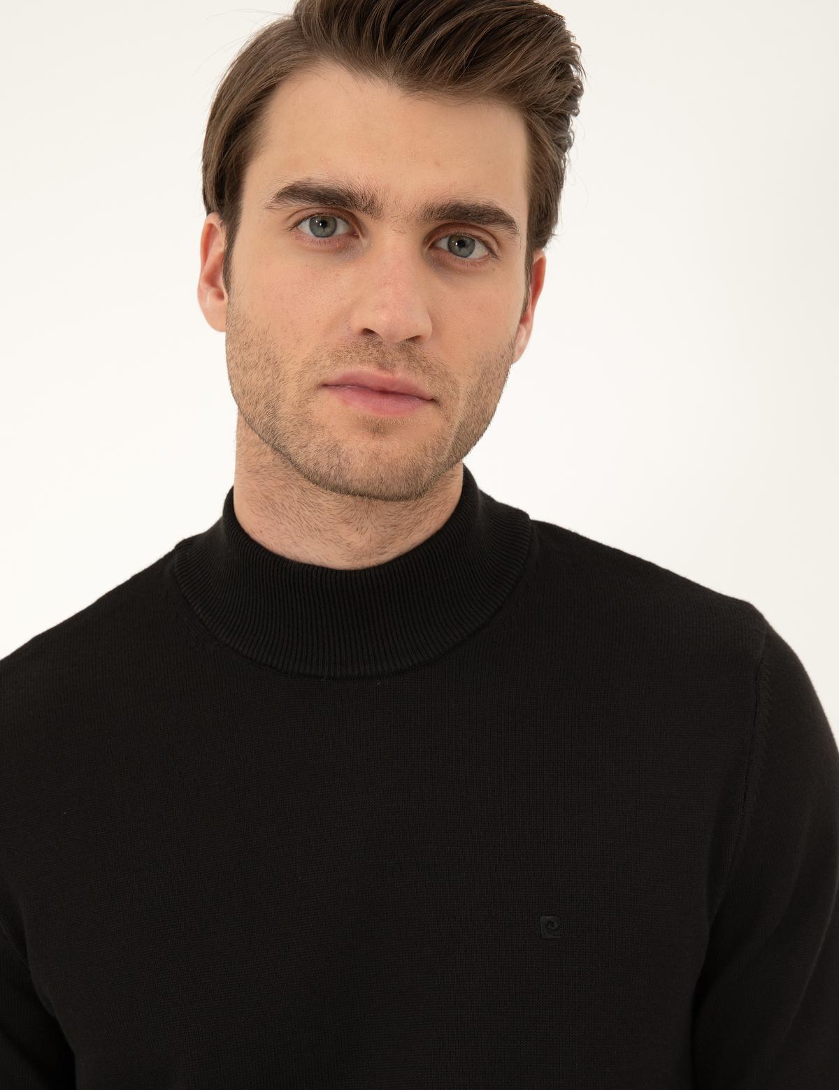 Siyah Slim Fit Yarım Balıkçı Yaka Basic Triko Kazak - 50296548024