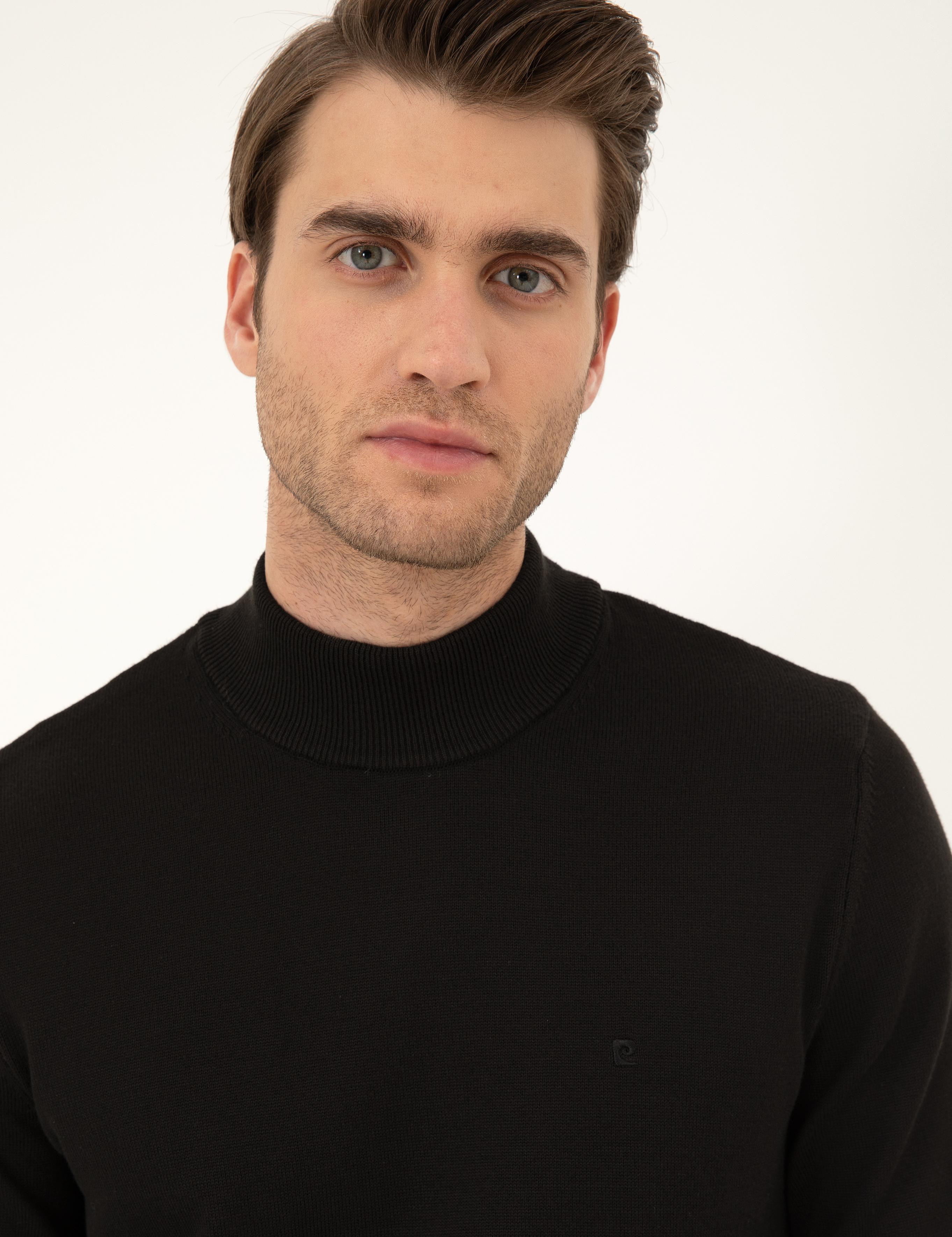 Siyah Slim Fit Yarım Balıkçı Yaka Basic Triko Kazak