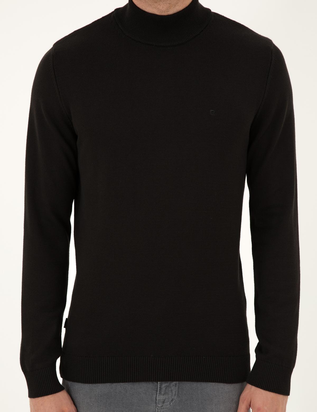 Siyah Slim Fit Yarım Balıkçı Yaka Basic Triko Kazak - 50296548024