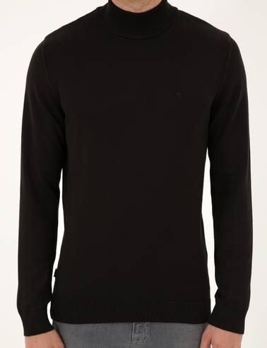 Siyah Slim Fit Yarım Balıkçı Yaka Basic Triko Kazak