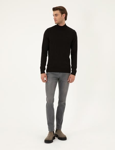 Siyah Slim Fit Yarım Balıkçı Yaka Basic Triko Kazak - 50296548024