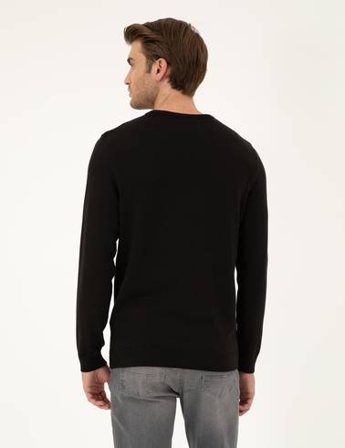 Siyah Slim Fit Bisiklet Yaka Basic Triko Kazak