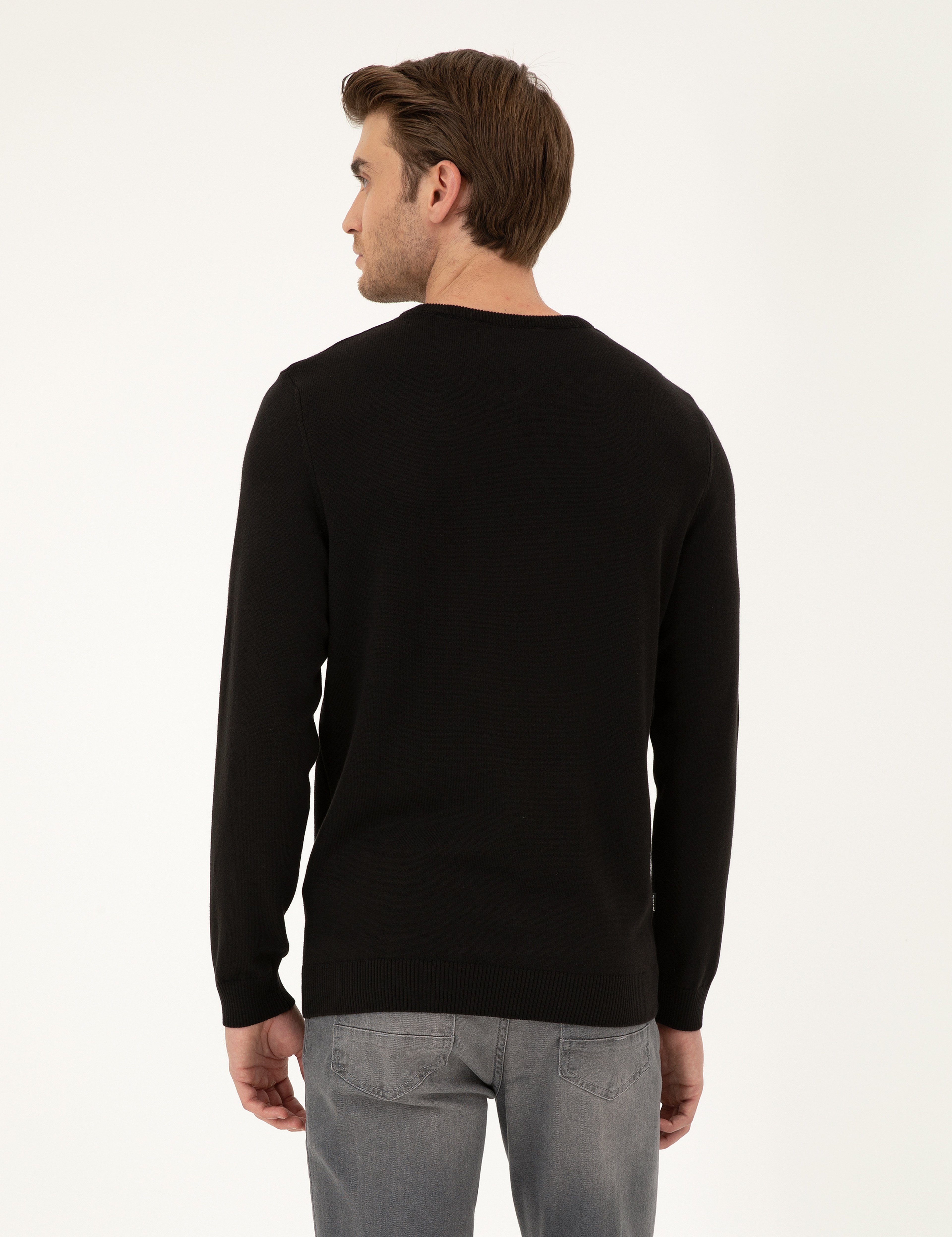 Siyah Slim Fit Bisiklet Yaka Basic Triko Kazak - Image 5
