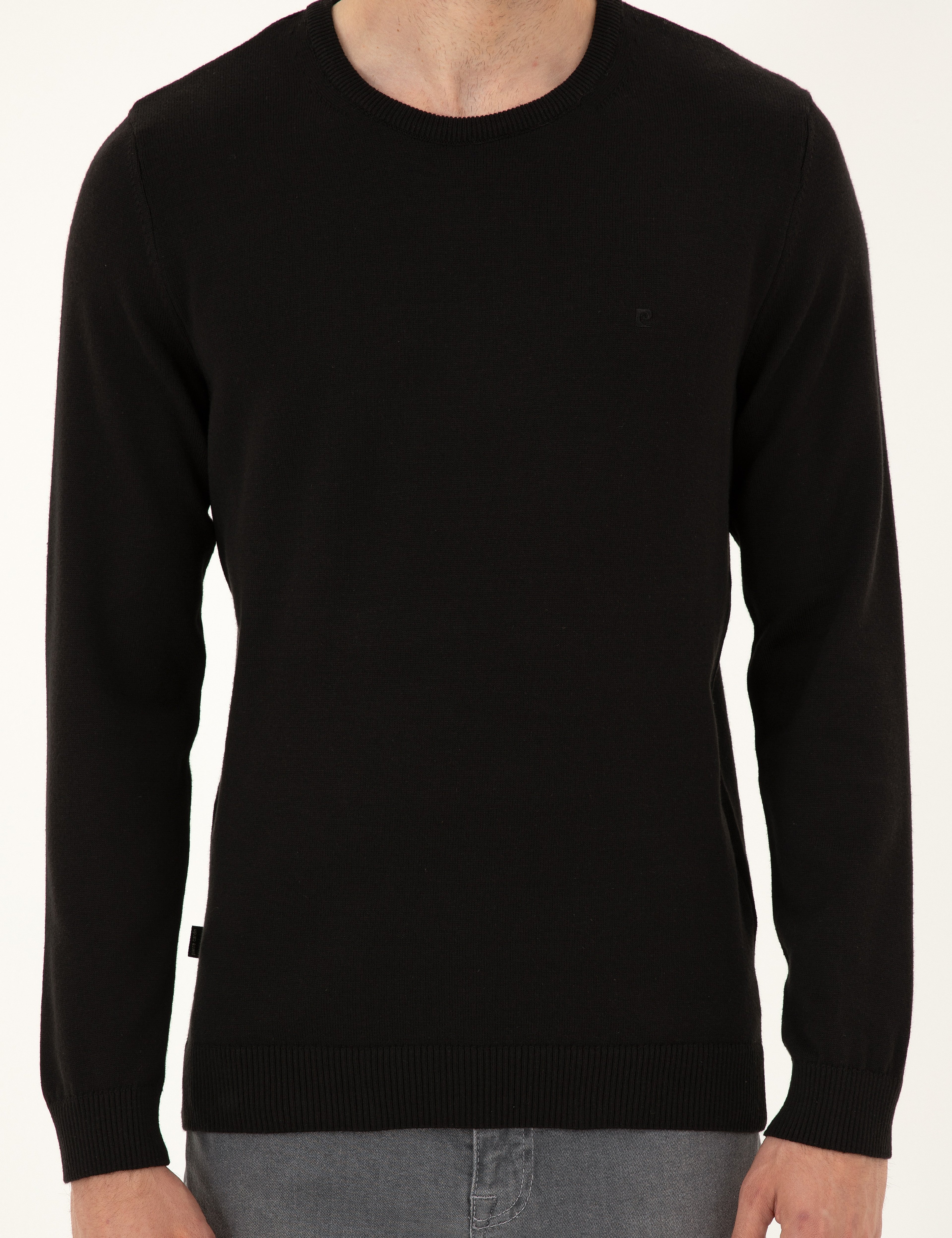 Siyah Slim Fit Bisiklet Yaka Basic Triko Kazak