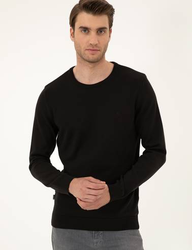 Siyah Slim Fit Bisiklet Yaka Basic Triko Kazak