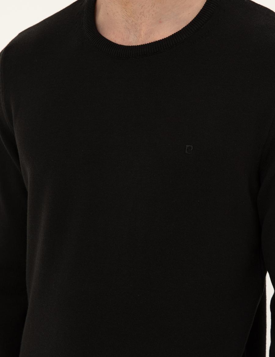 Siyah Slim Fit Bisiklet Yaka Basic Triko Kazak