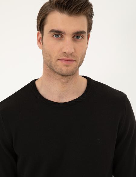 Siyah Slim Fit Bisiklet Yaka Basic Triko Kazak - 50296575061