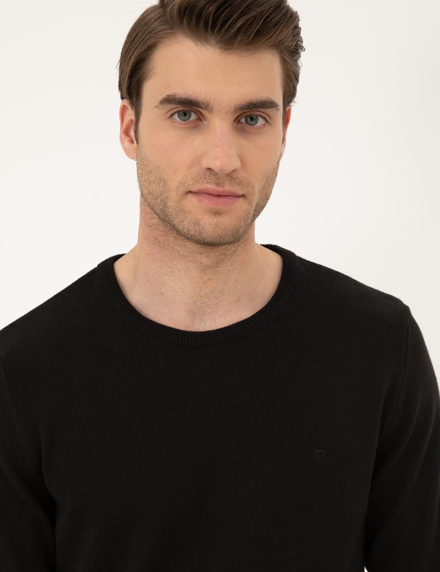 Siyah Slim Fit Bisiklet Yaka Basic Triko Kazak