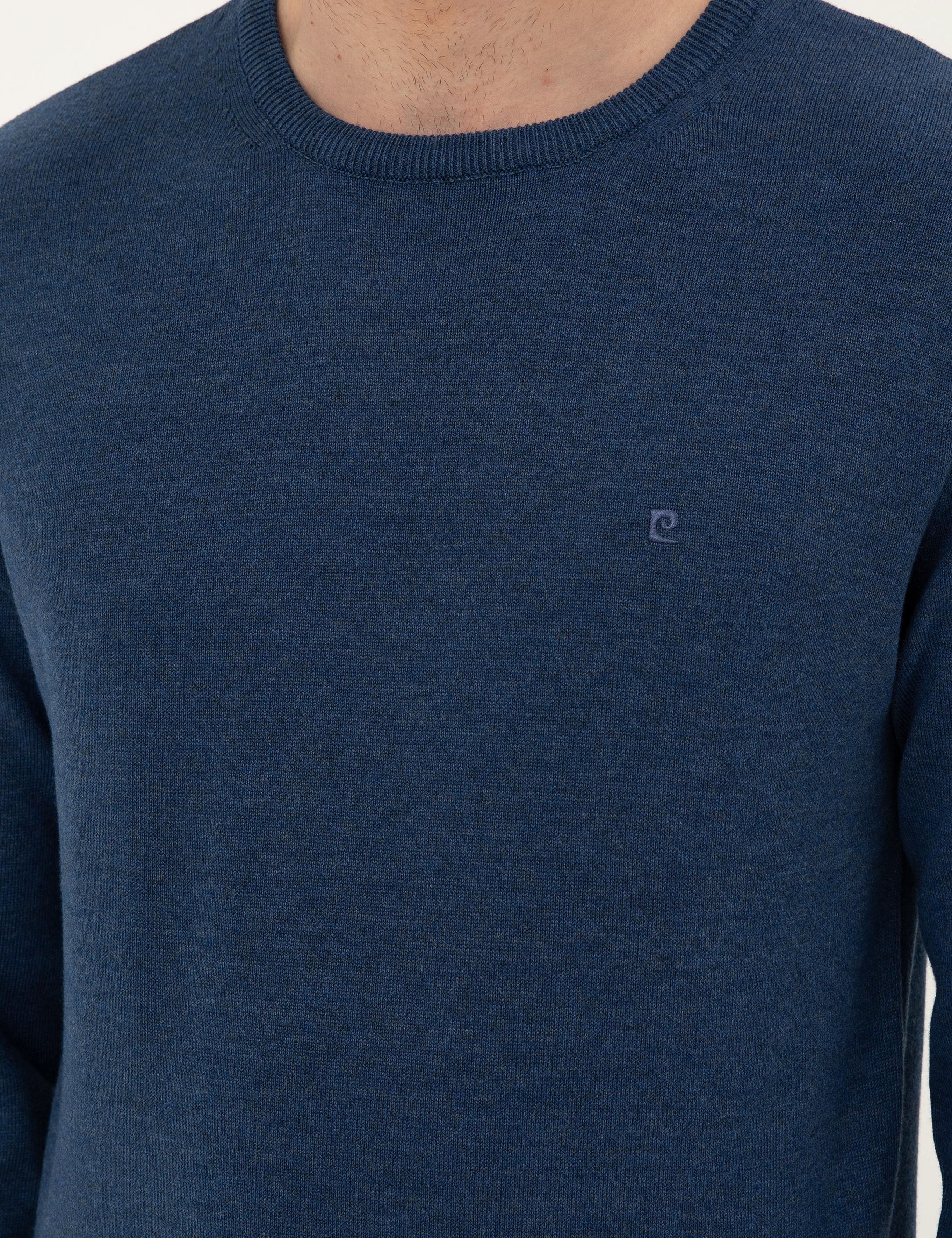 İndigo Melanj Slim Fit Bisiklet Yaka Basic Triko Kazak