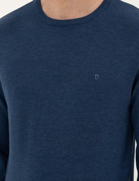 İndigo Melanj Slim Fit Bisiklet Yaka Basic Triko Kazak - 50296575121