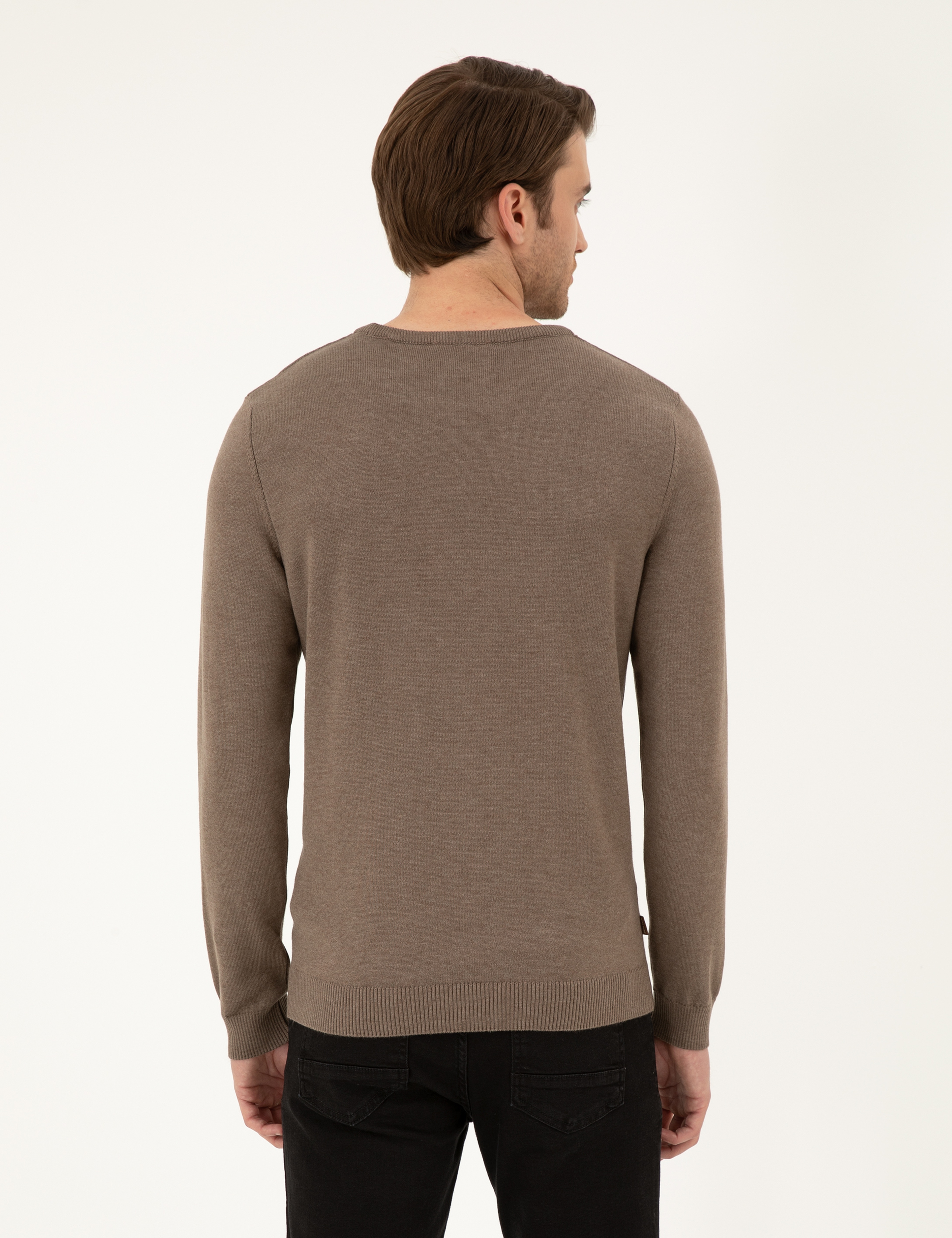Vizon Melanj Slim Fit Bisiklet Yaka Basic Triko Kazak - Image 5