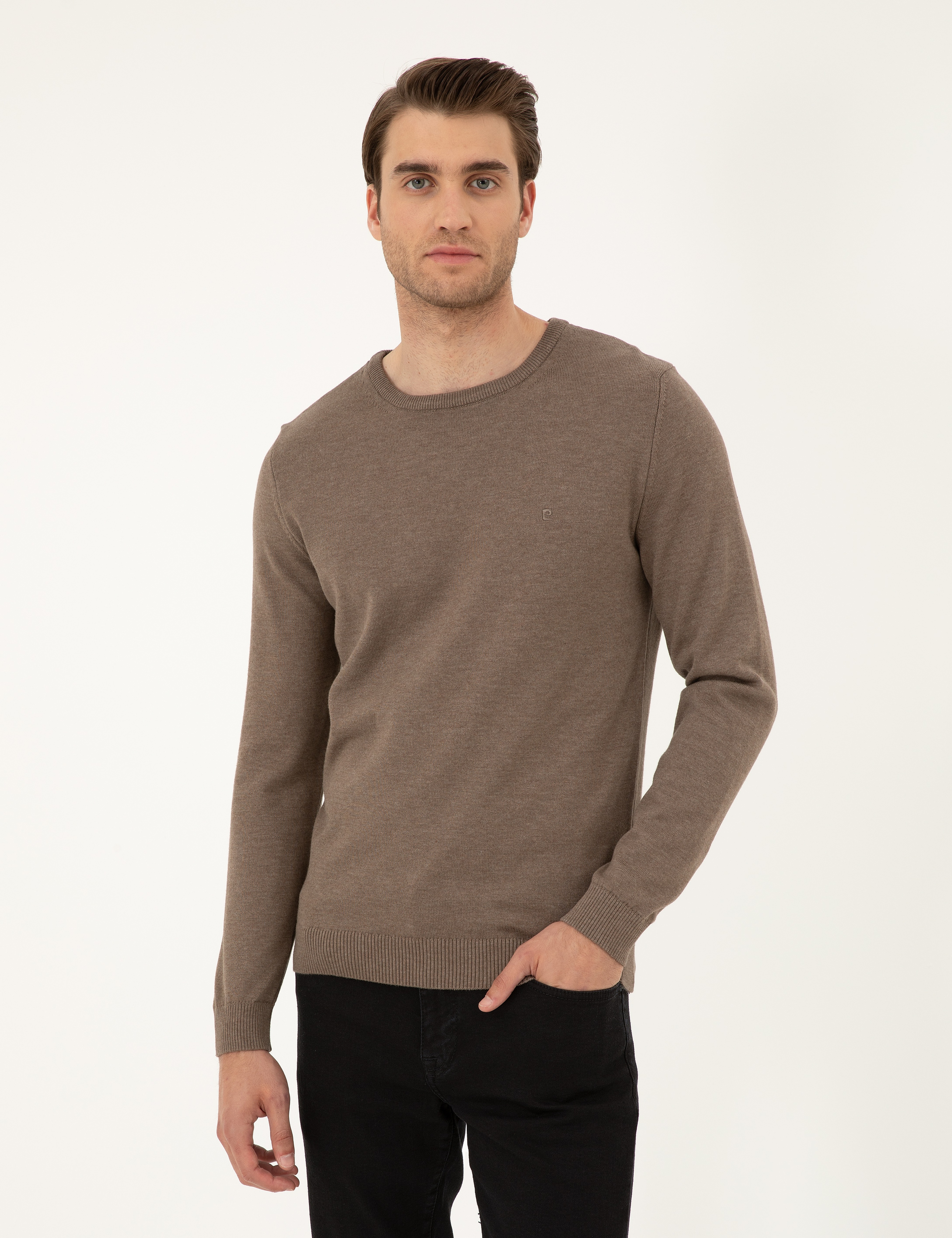 Vizon Melanj Slim Fit Bisiklet Yaka Basic Triko Kazak - Image 1