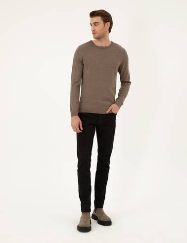 Vizon Melanj Slim Fit Bisiklet Yaka Basic Triko Kazak