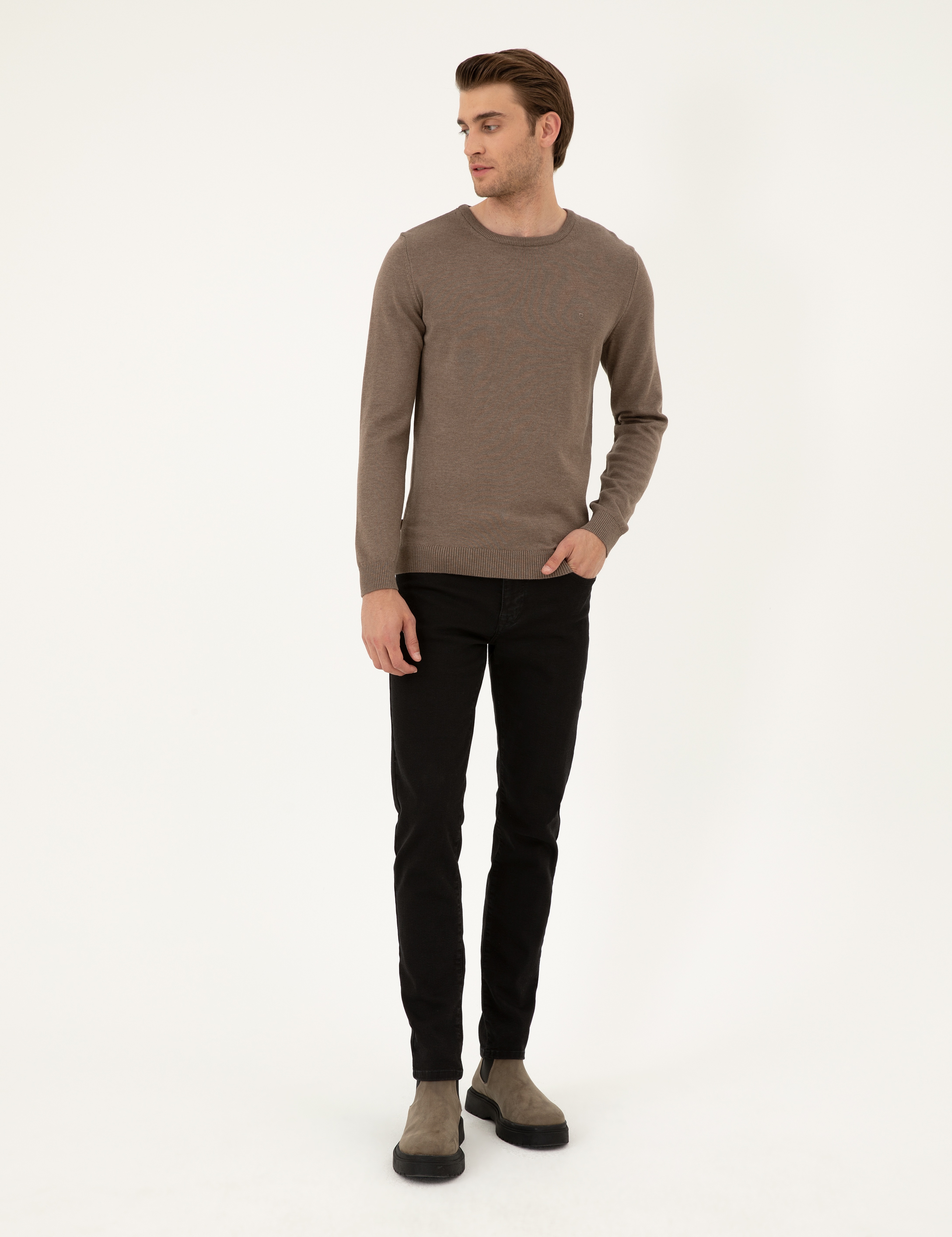 Vizon Melanj Slim Fit Bisiklet Yaka Basic Triko Kazak - Image 4