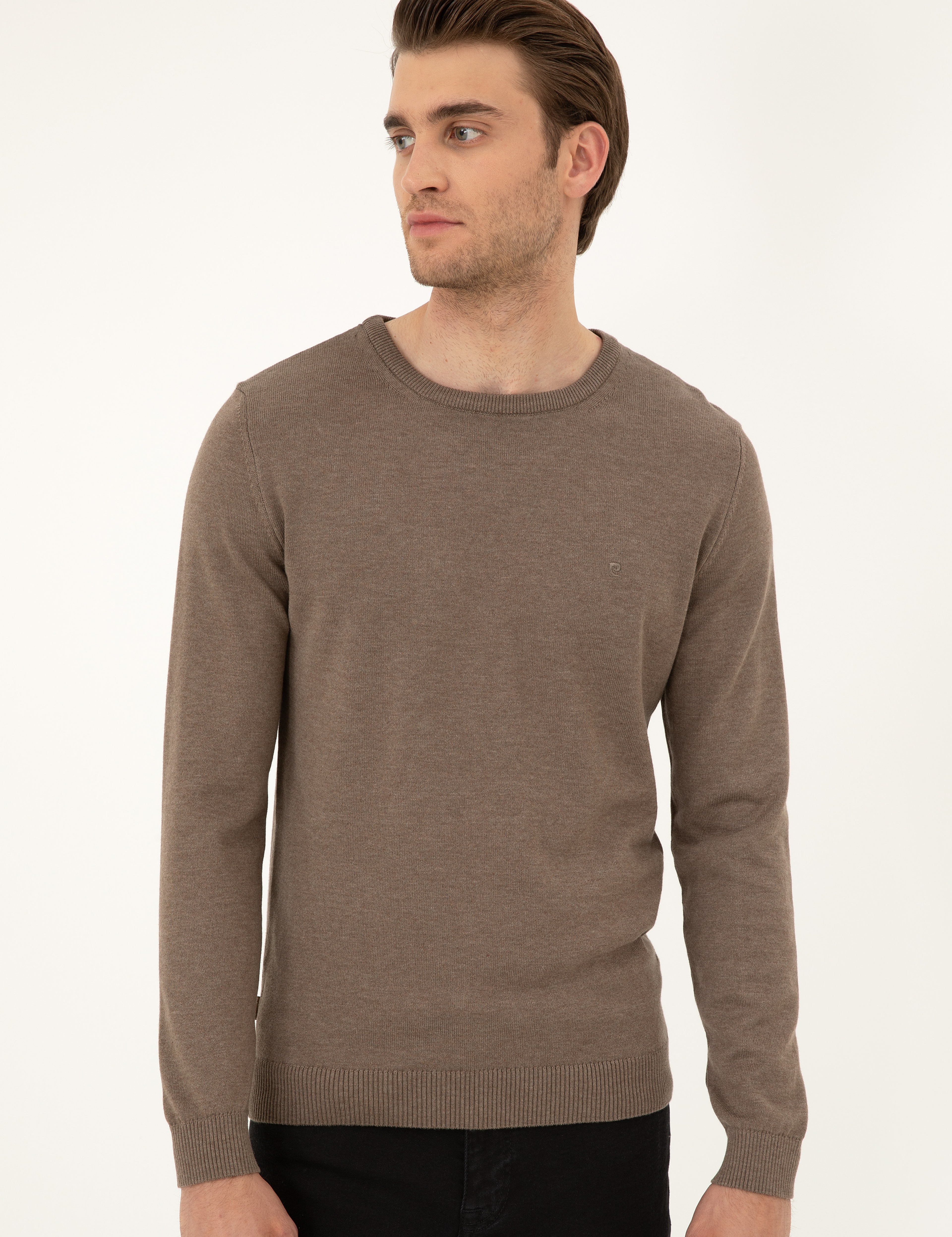 Vizon Melanj Slim Fit Bisiklet Yaka Basic Triko Kazak - Image 3