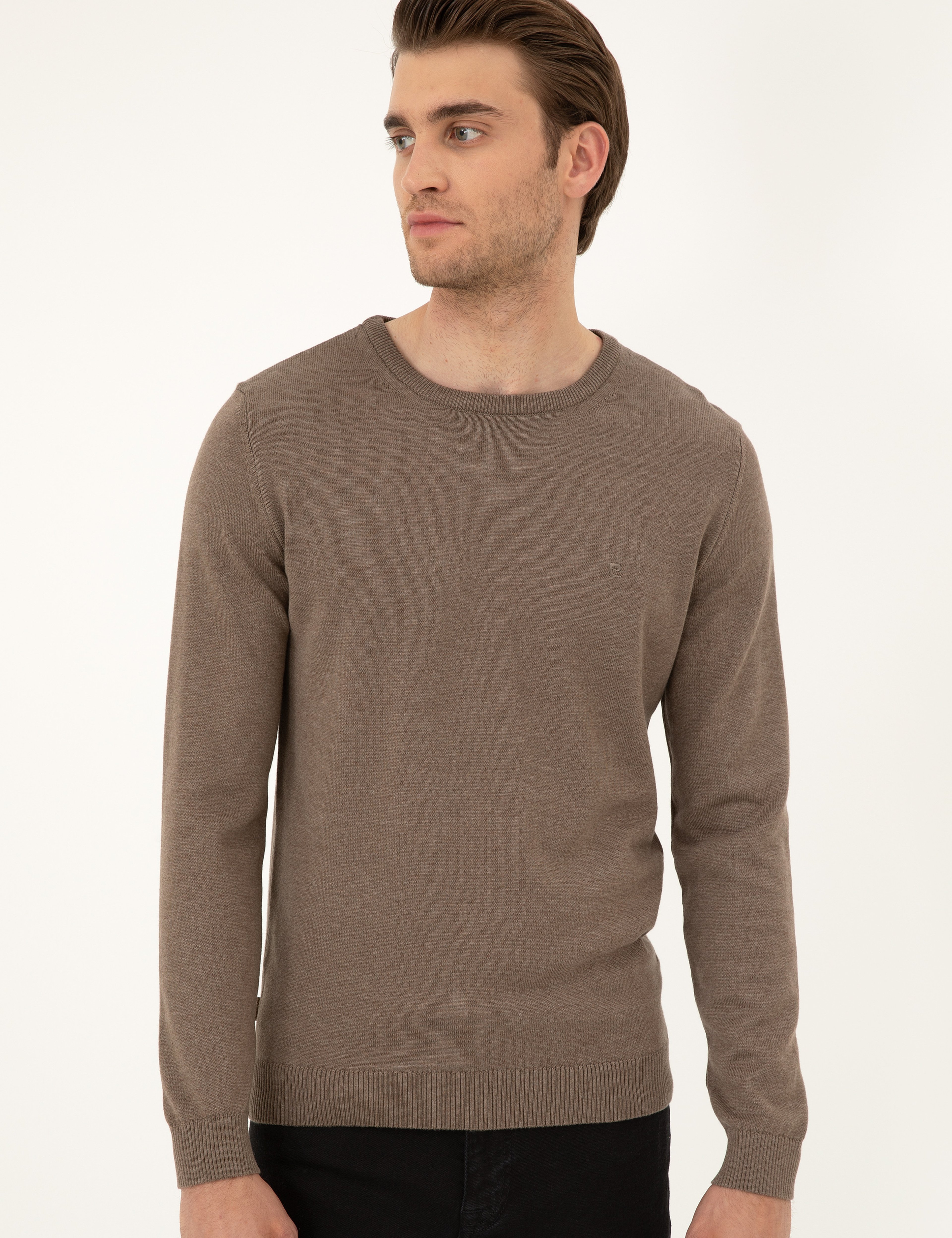 Vizon Melanj Slim Fit Bisiklet Yaka Basic Triko Kazak