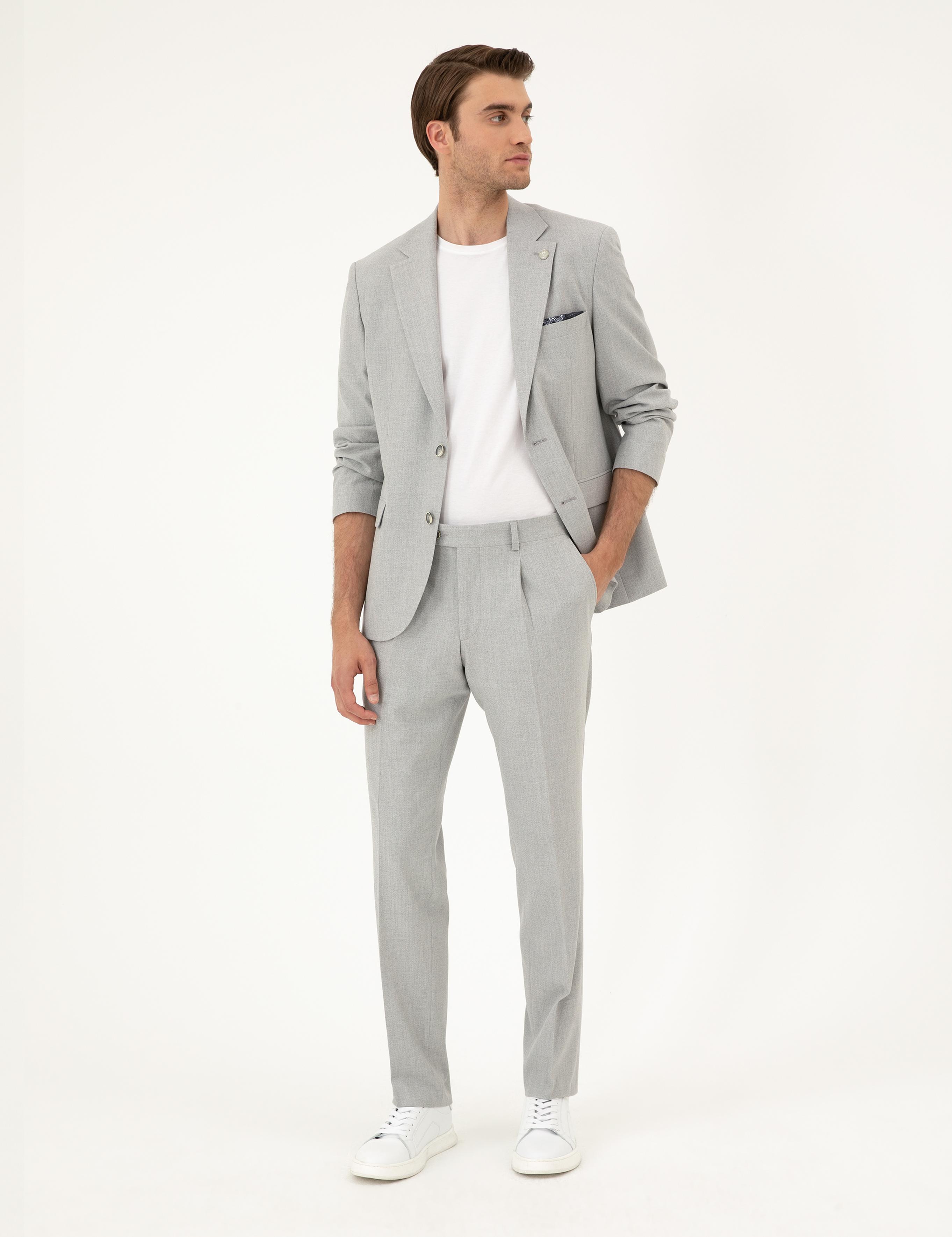 Açık Gri Slim Fit Takım Elbise