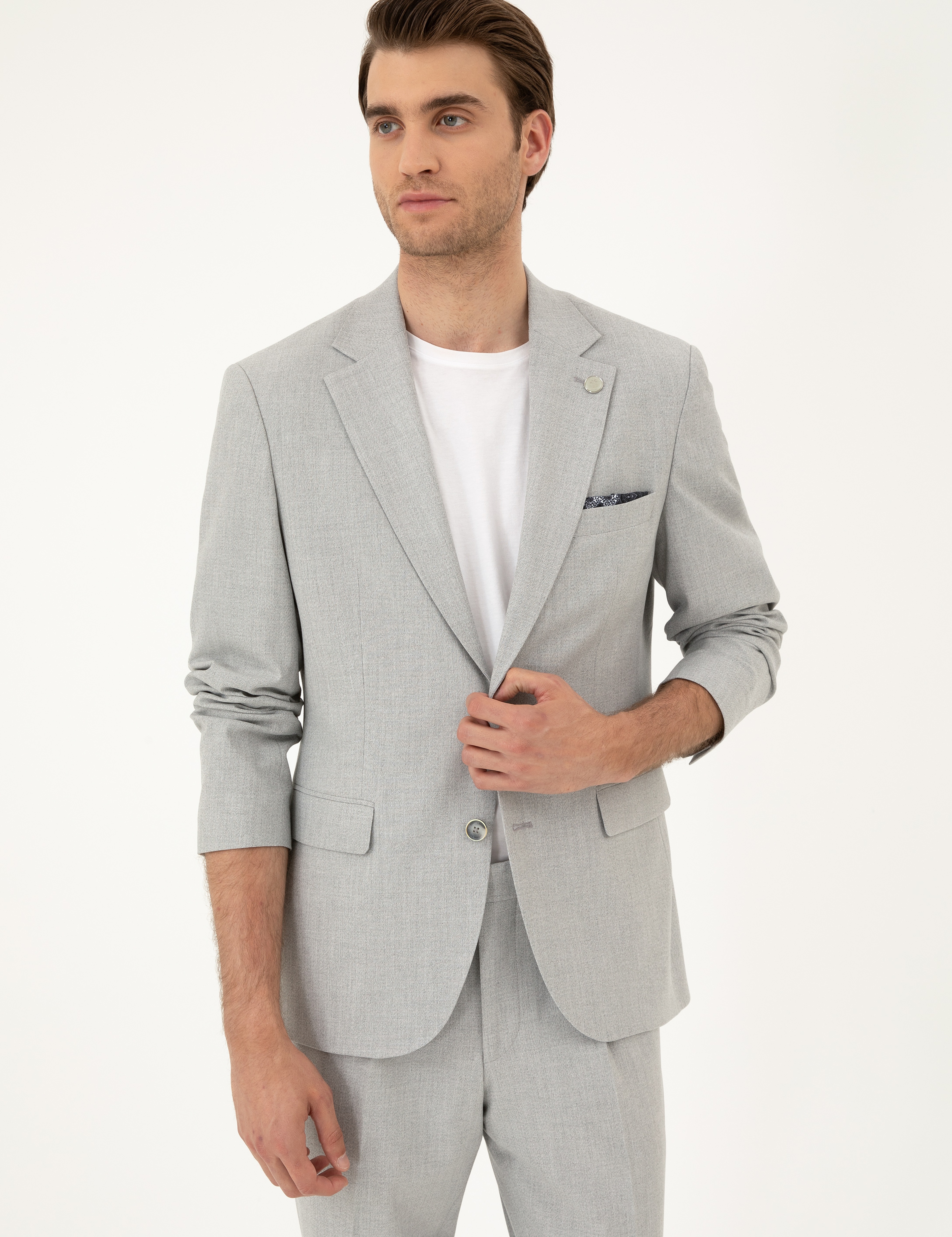 Açık Gri Slim Fit Takım Elbise - Image 3