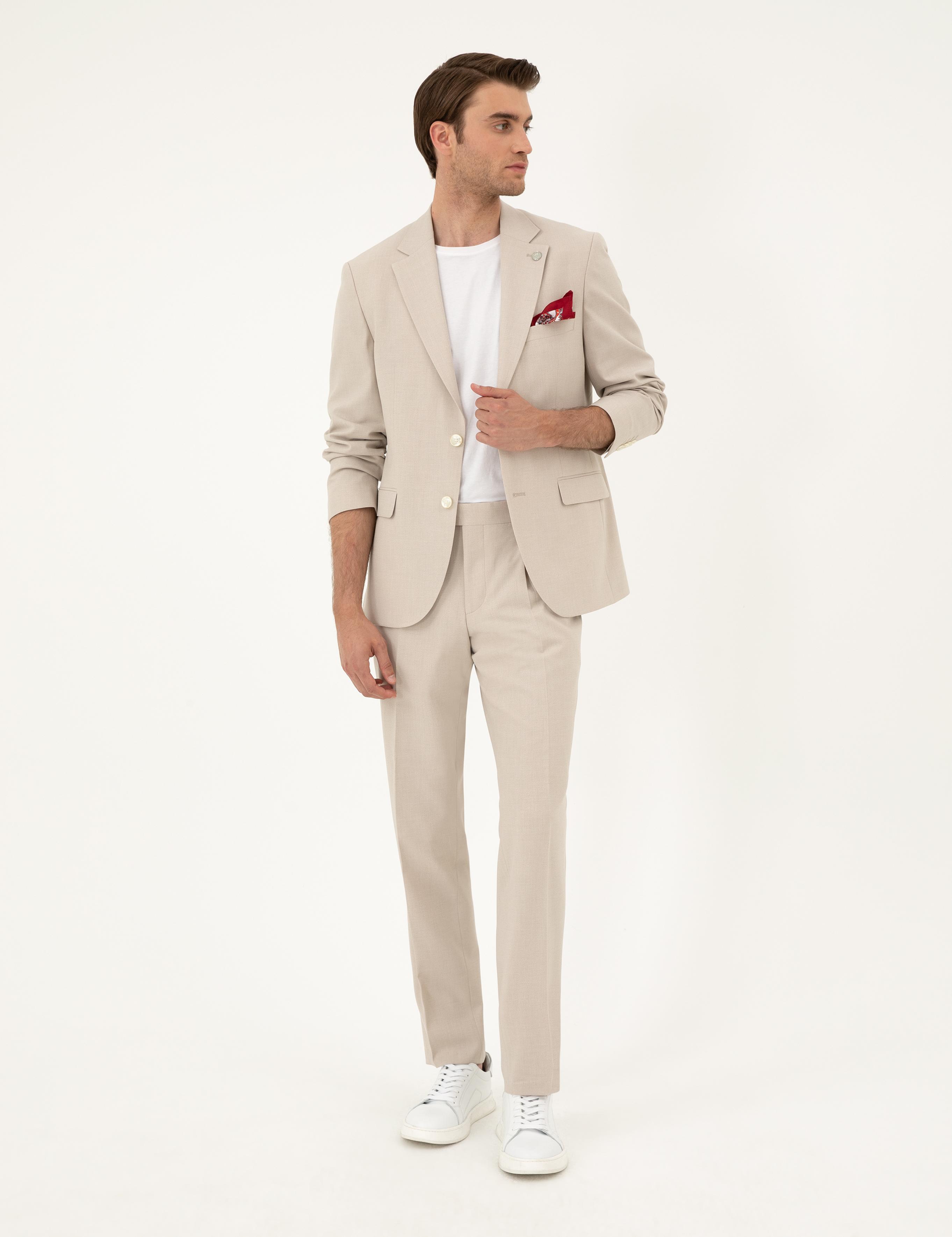 Bej Slim Fit Takım Elbise