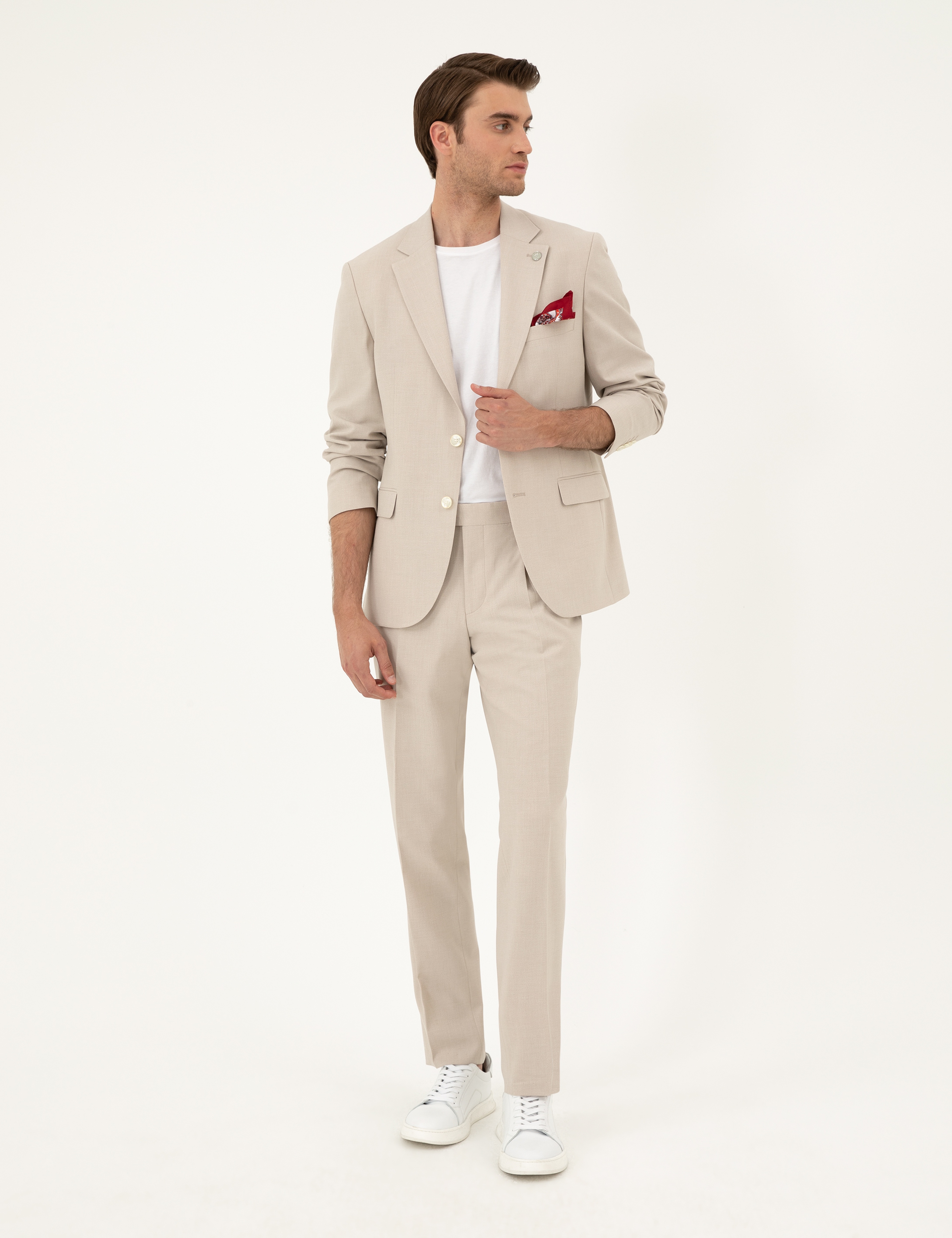 Bej Slim Fit Takım Elbise - Image 4