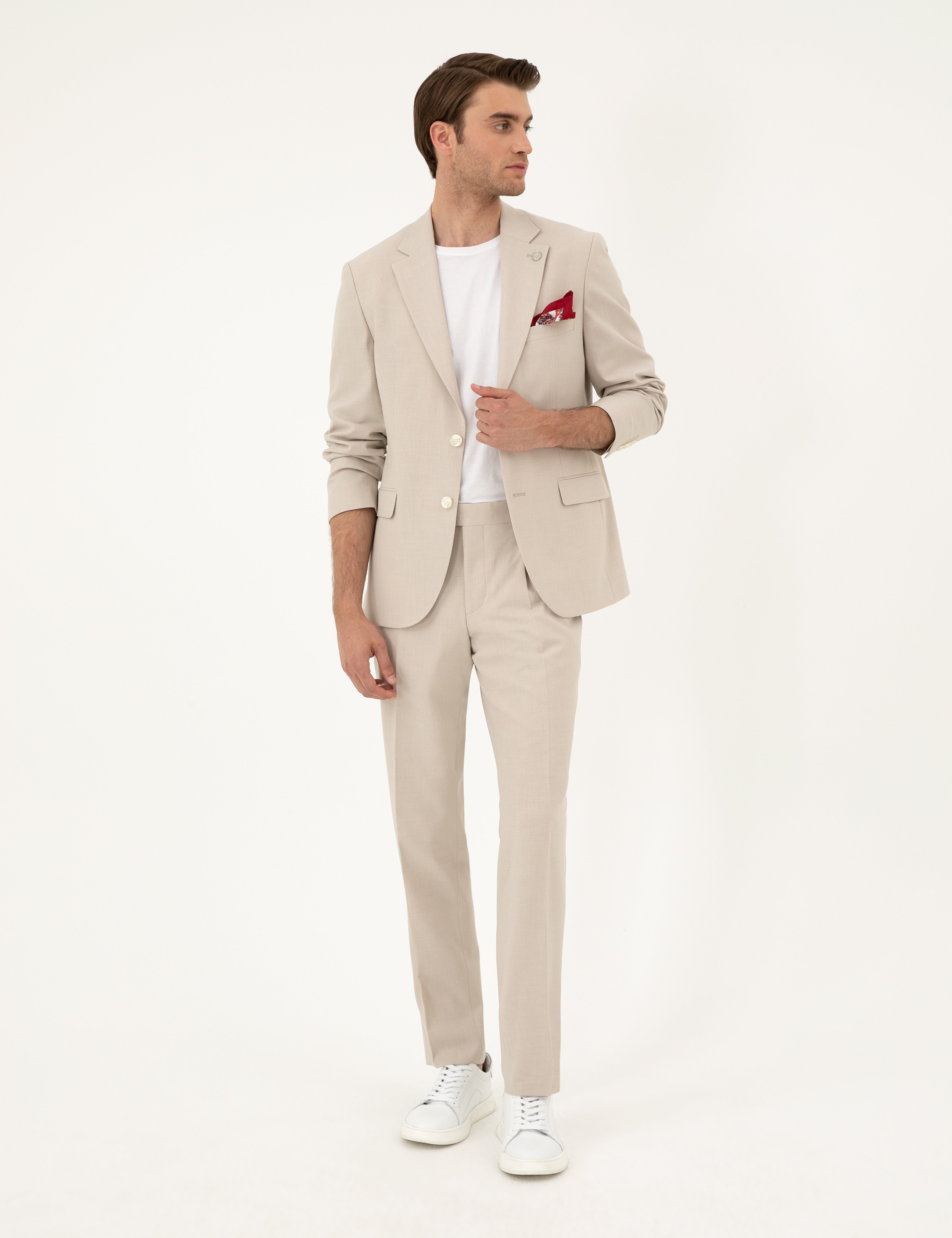 Bej Slim Fit Takım Elbise