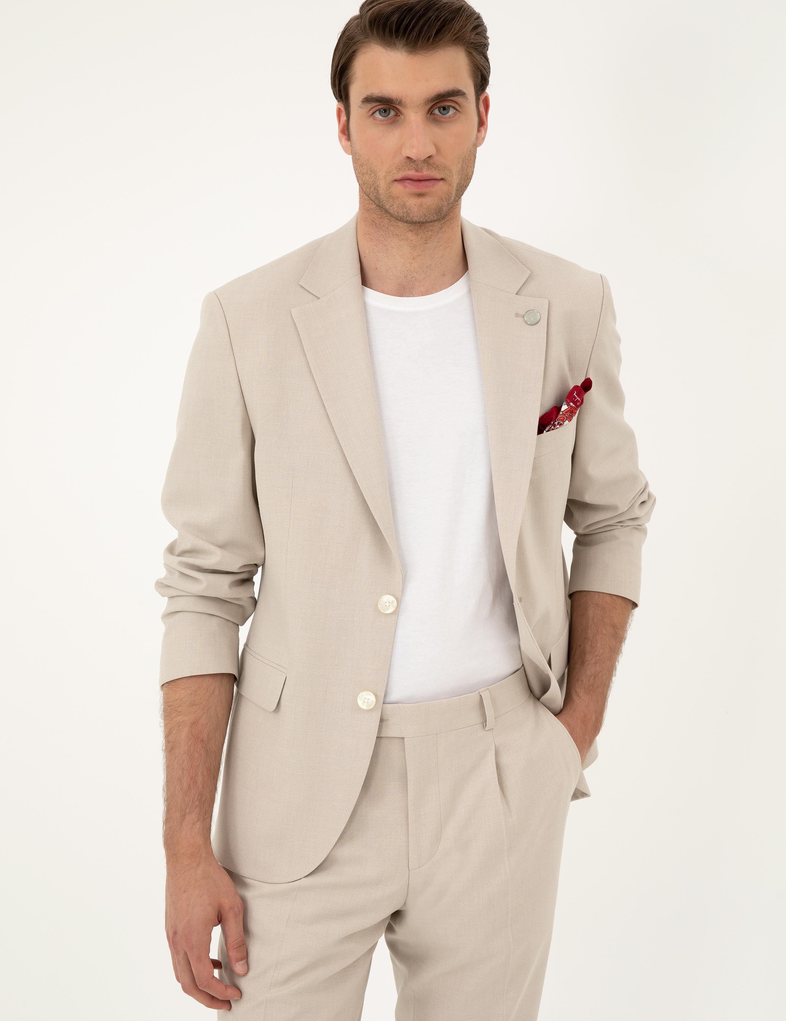 Bej Slim Fit Takım Elbise