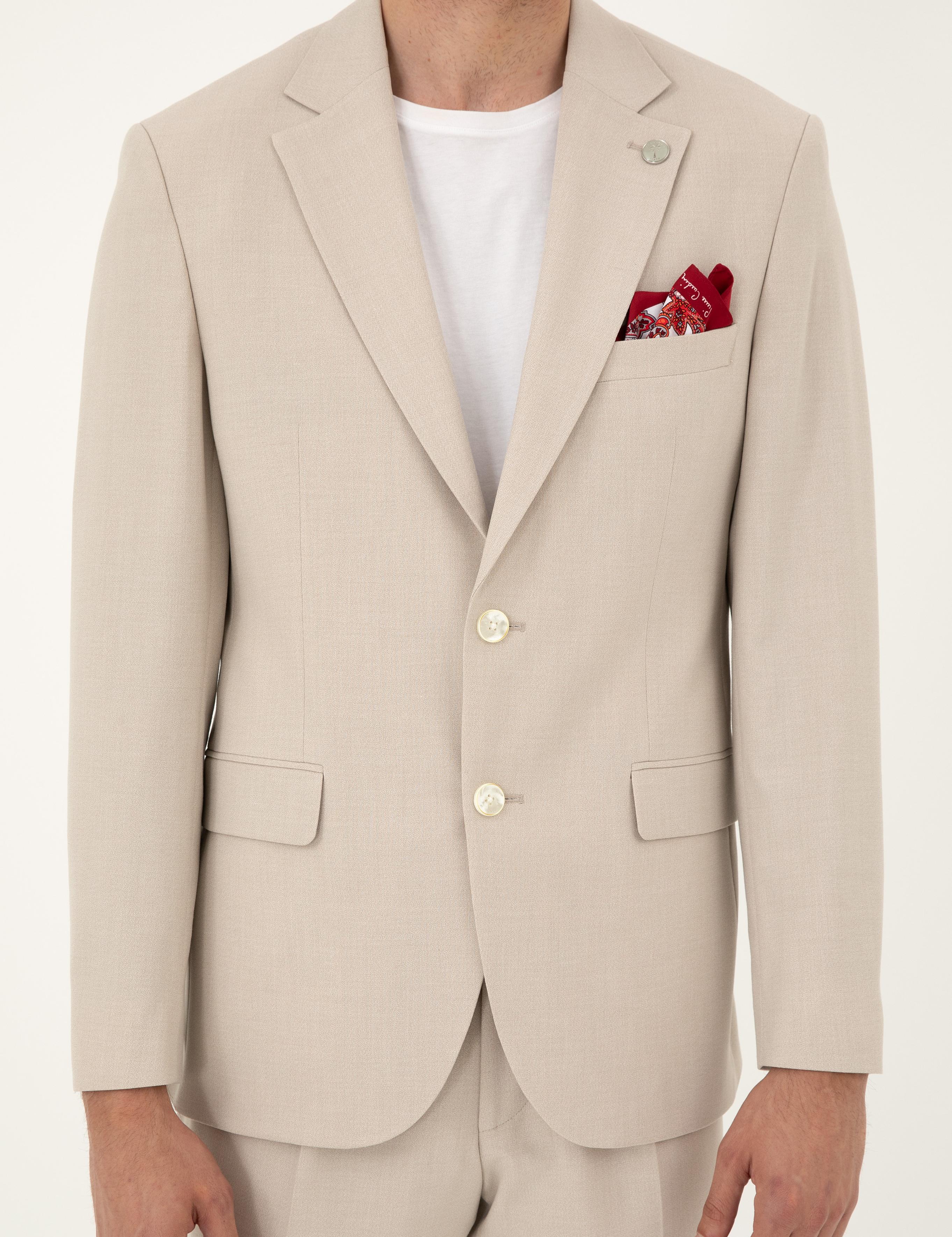 Bej Slim Fit Takım Elbise