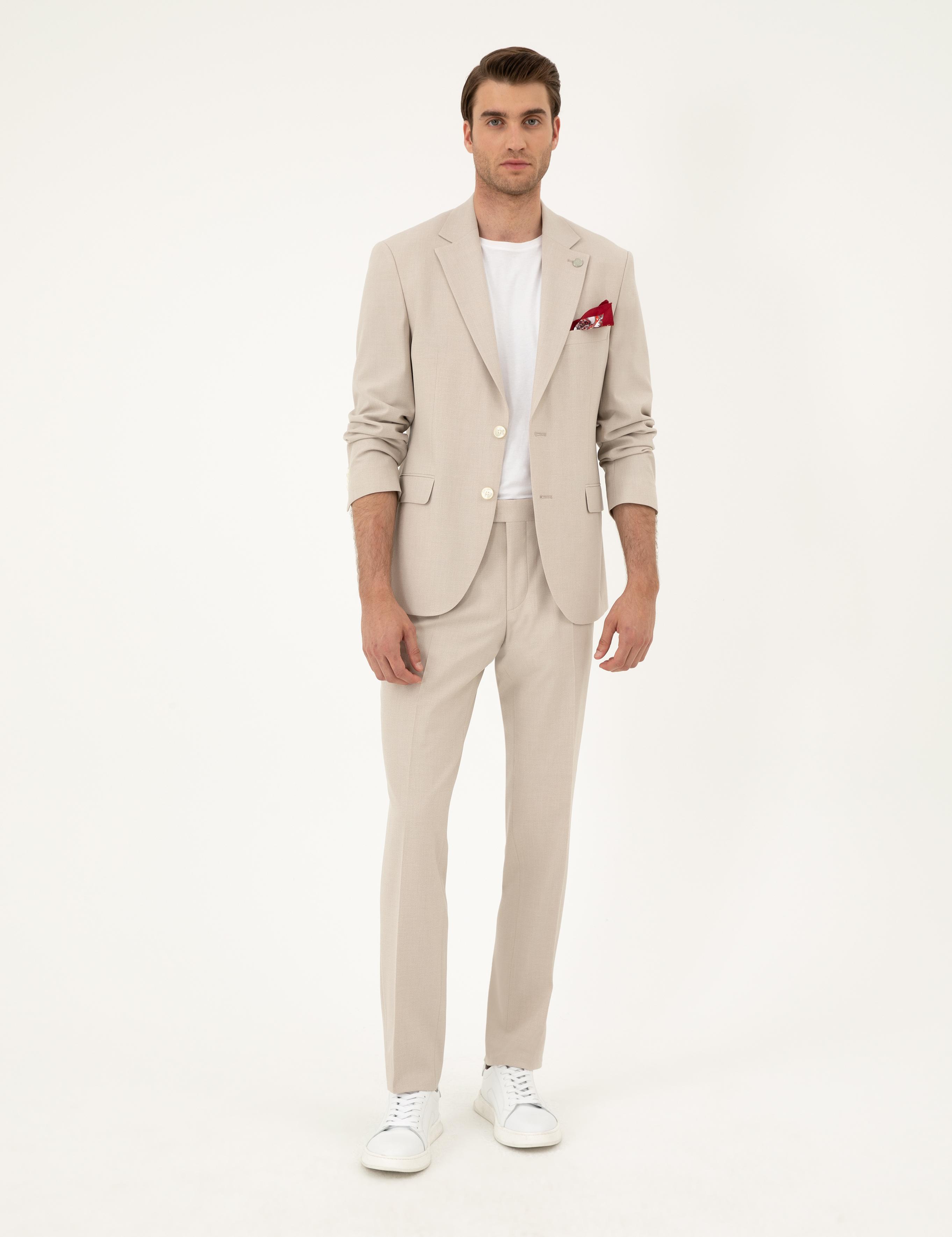 Bej Slim Fit Takım Elbise