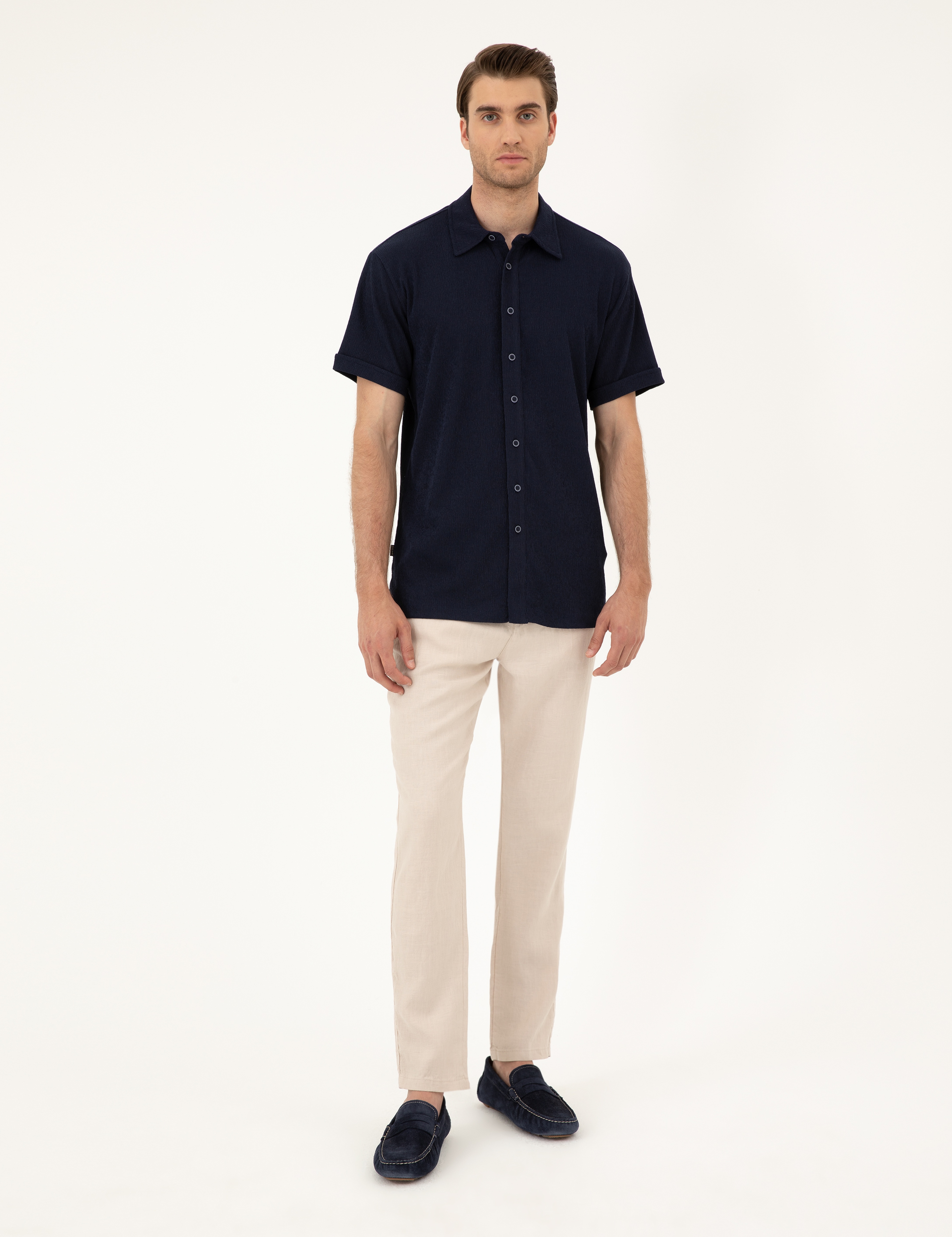 Lacivert Slim Fit Örme Gömlek - Image 4